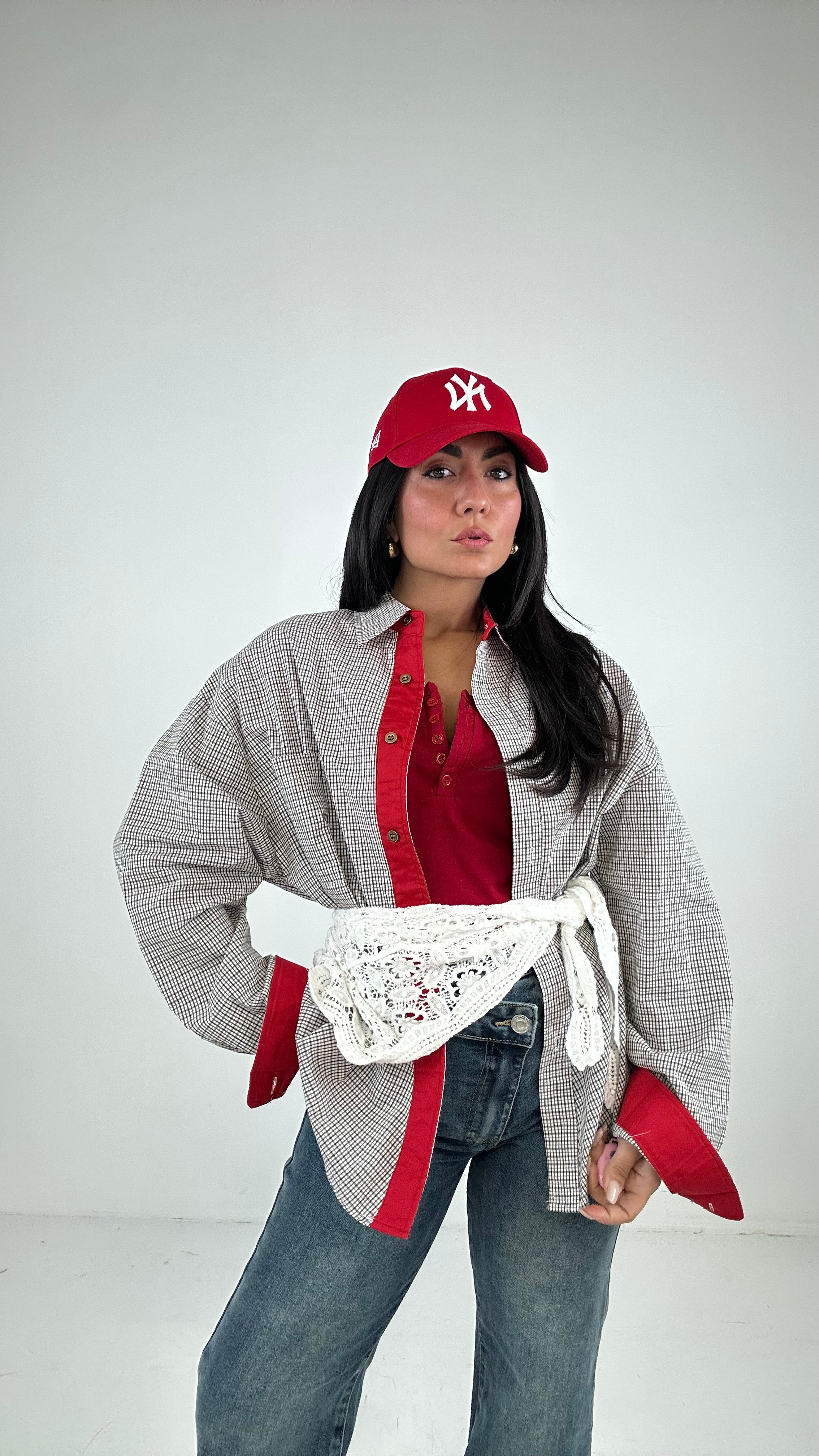Camicia. A QUADRI CON BORDO - ROSSO