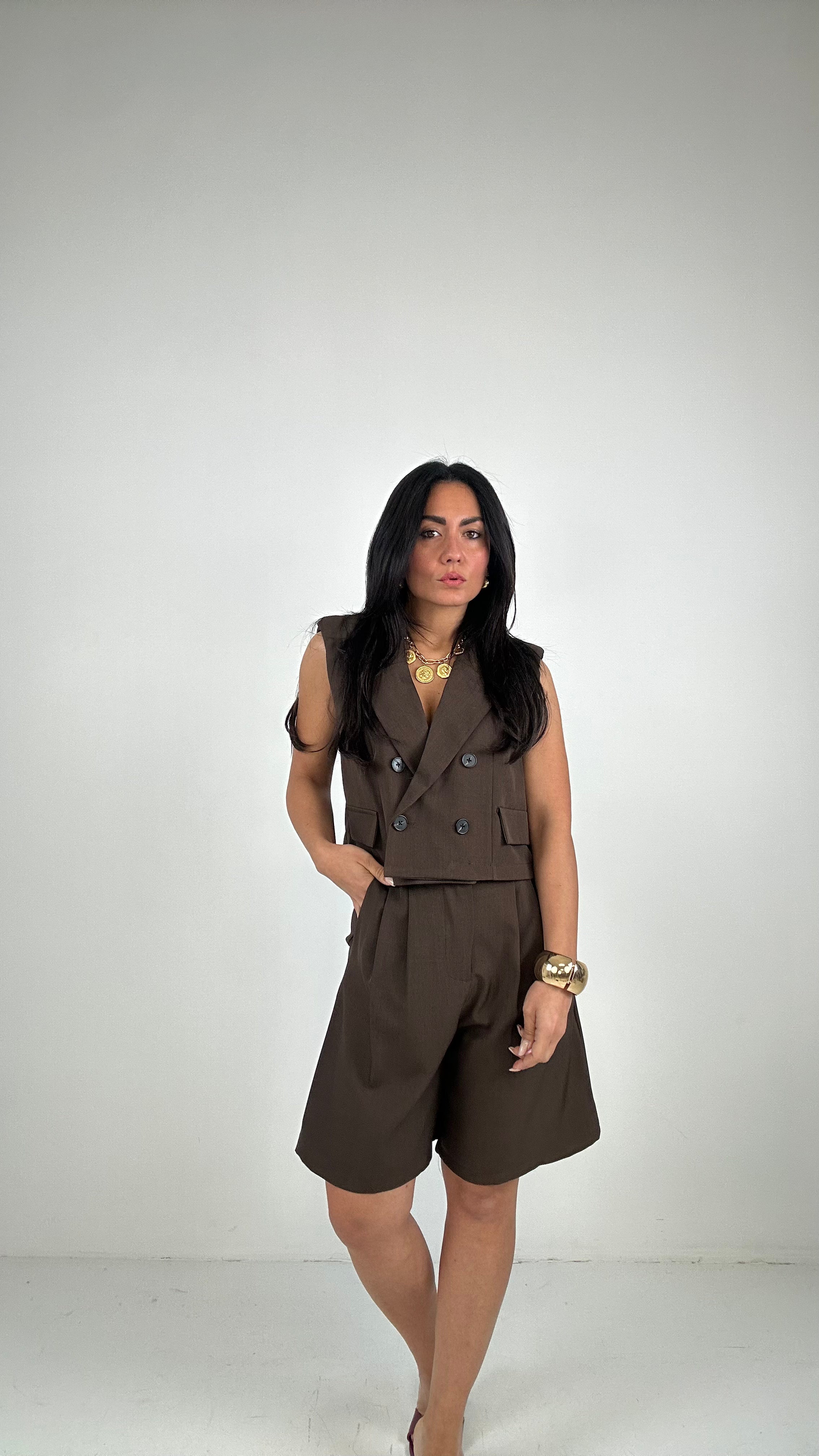 Tailleur GILET E BERMUDA - MARRONE