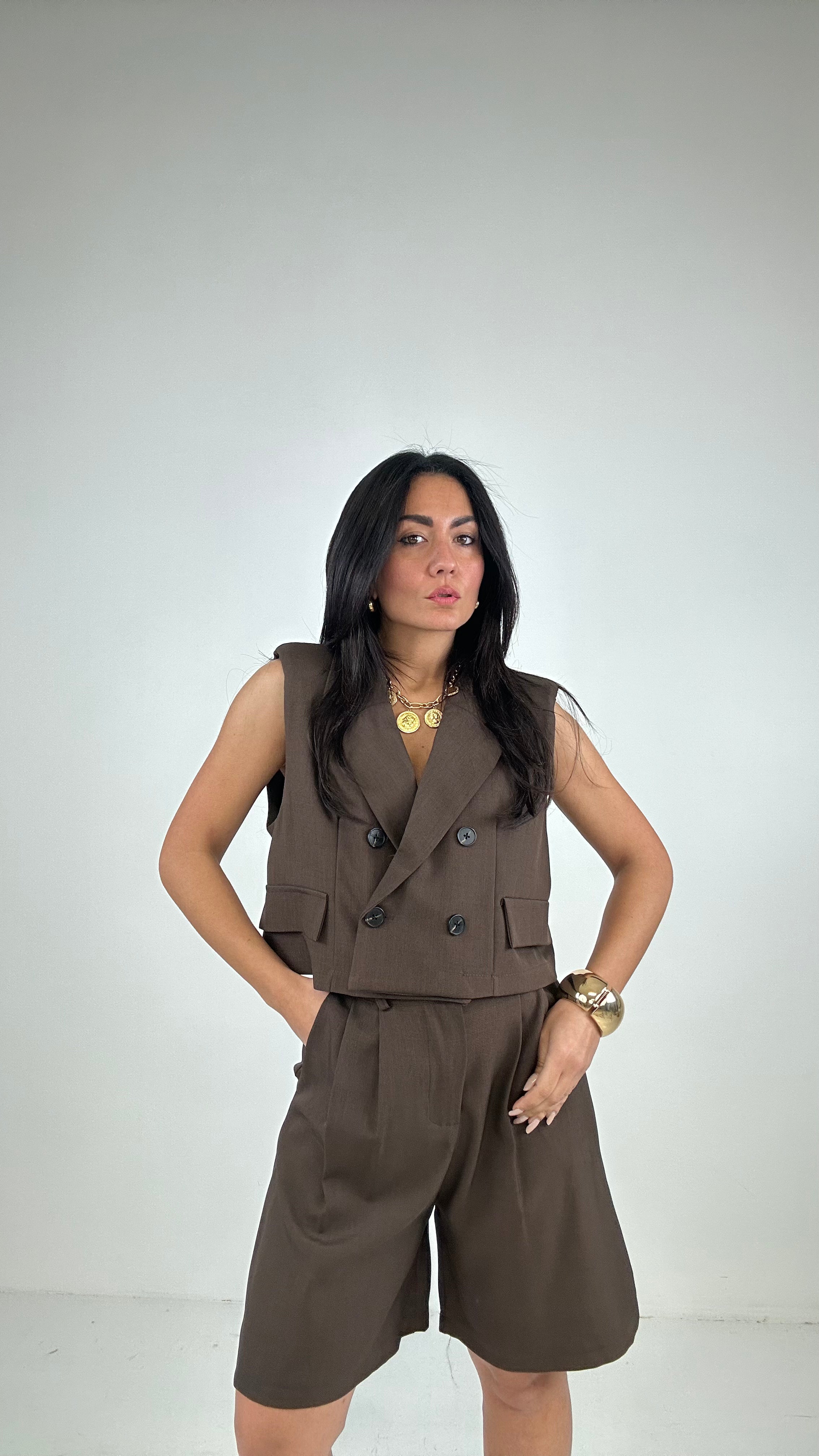 Tailleur GILET E BERMUDA - MARRONE
