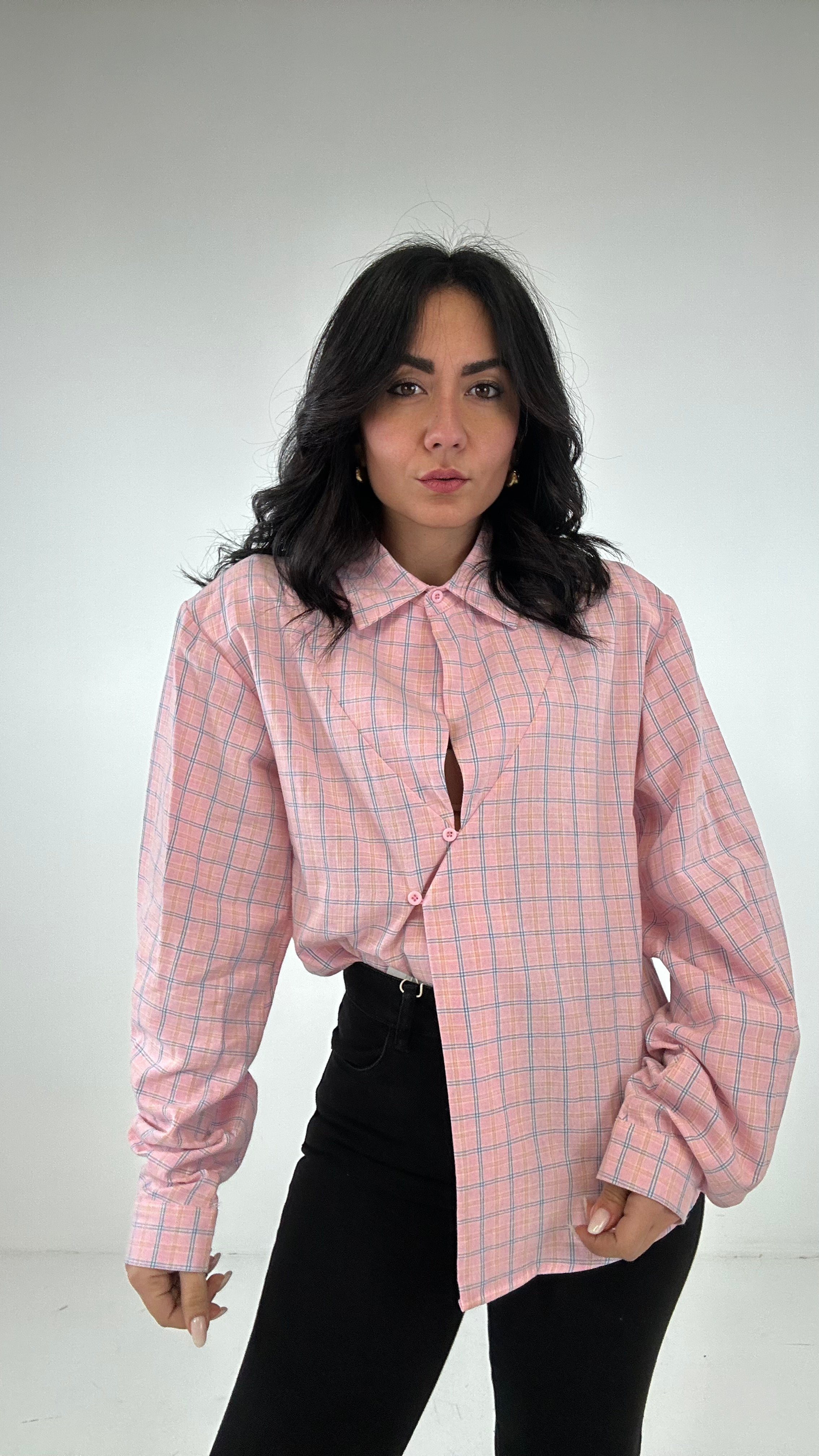 Camicia QUADRETTINI BOTTONCINI LATERALE - ROSA