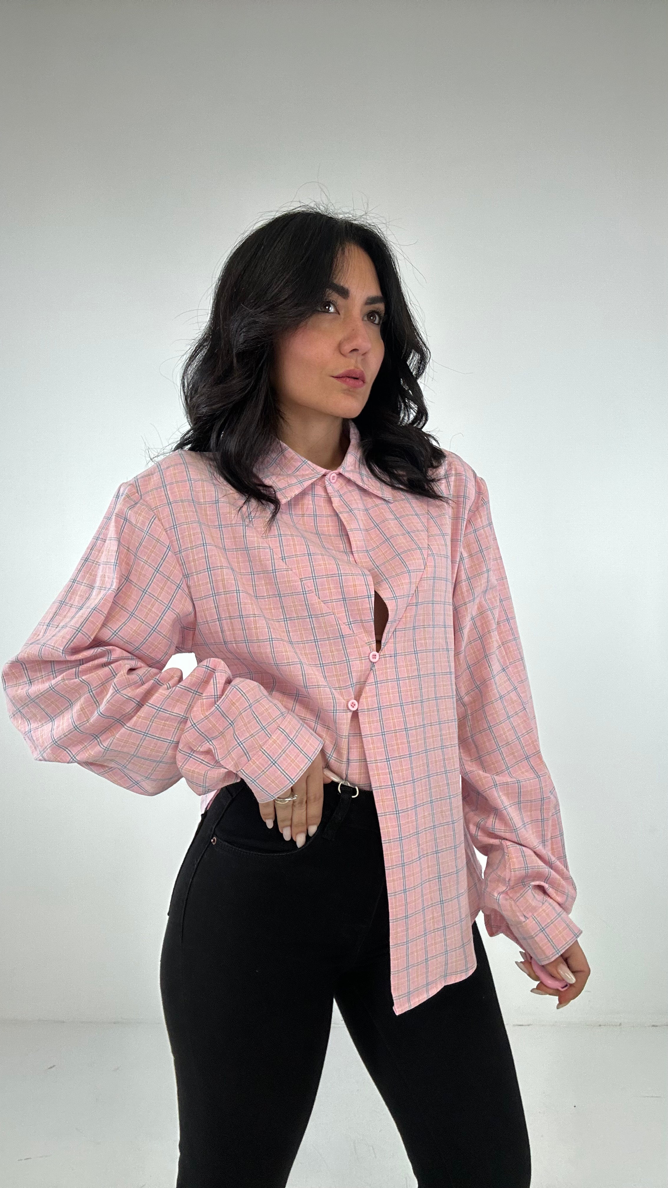 Camicia QUADRETTINI BOTTONCINI LATERALE - ROSA