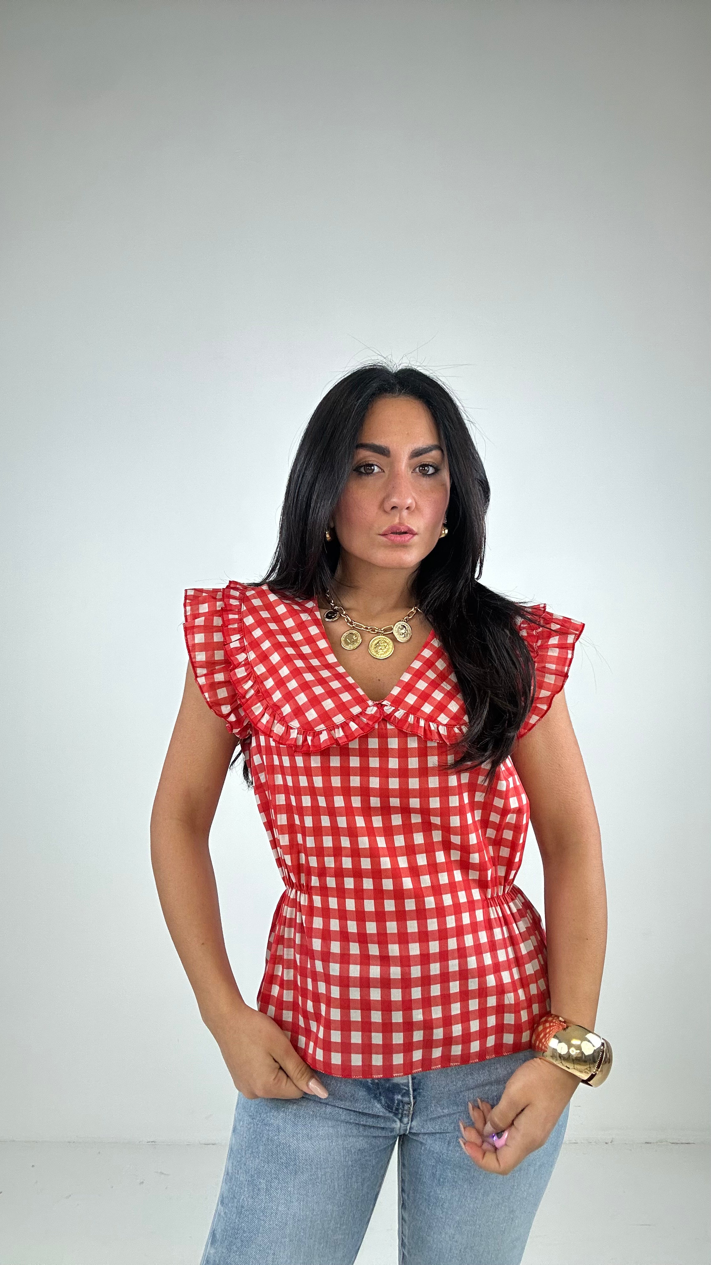 Camicia QUADRETTI E COLLO - ROSSO