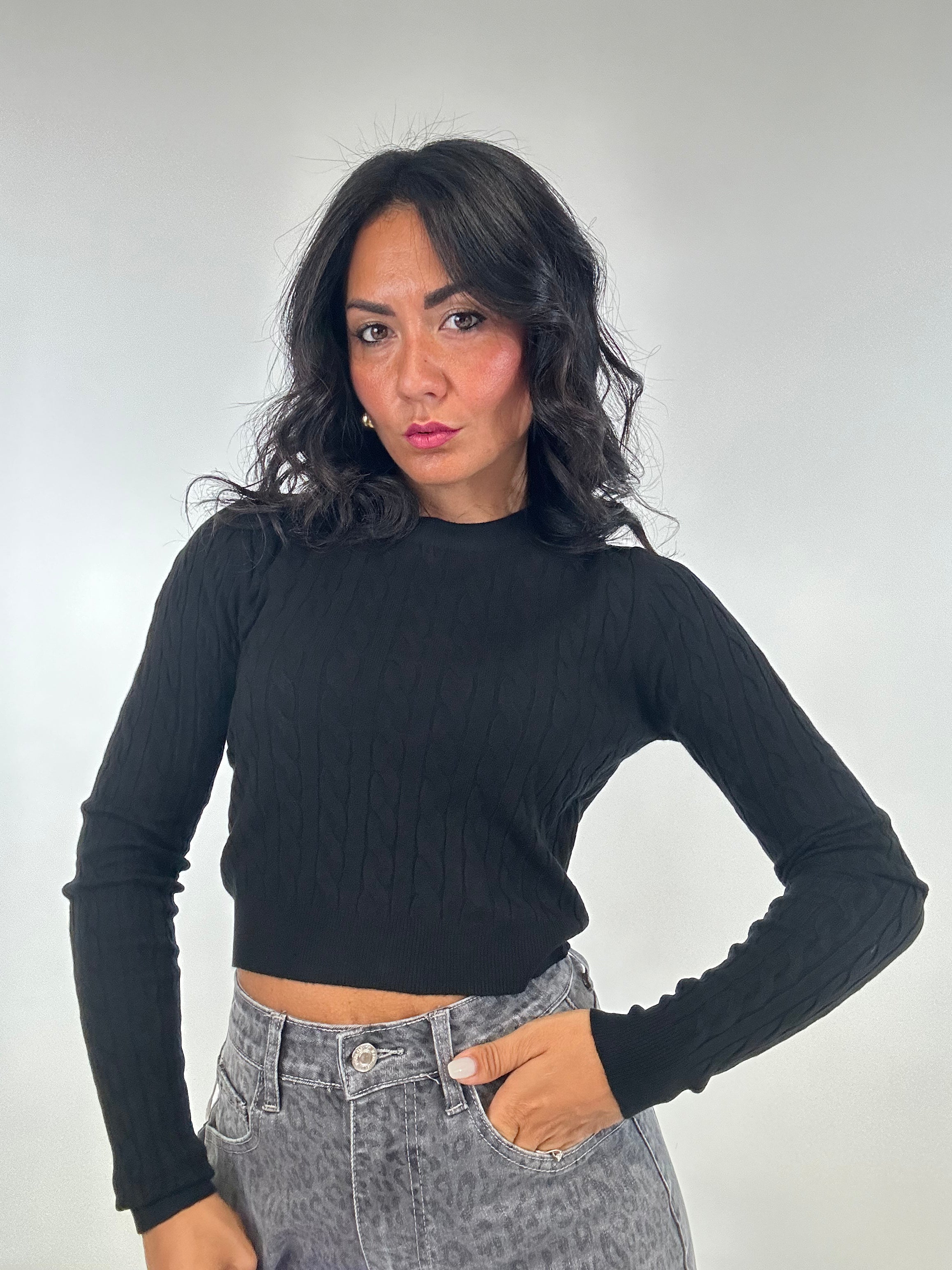 Pull CROP TRECCE - NERO