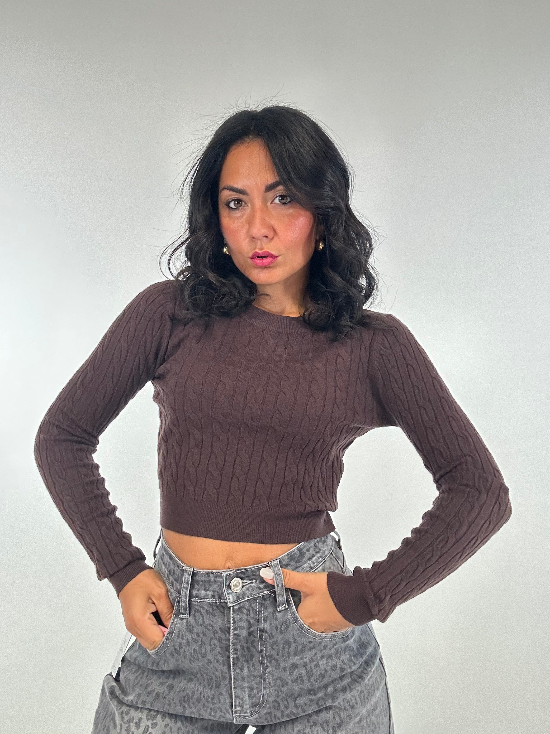 Pull CROP TRECCE - MARRONE