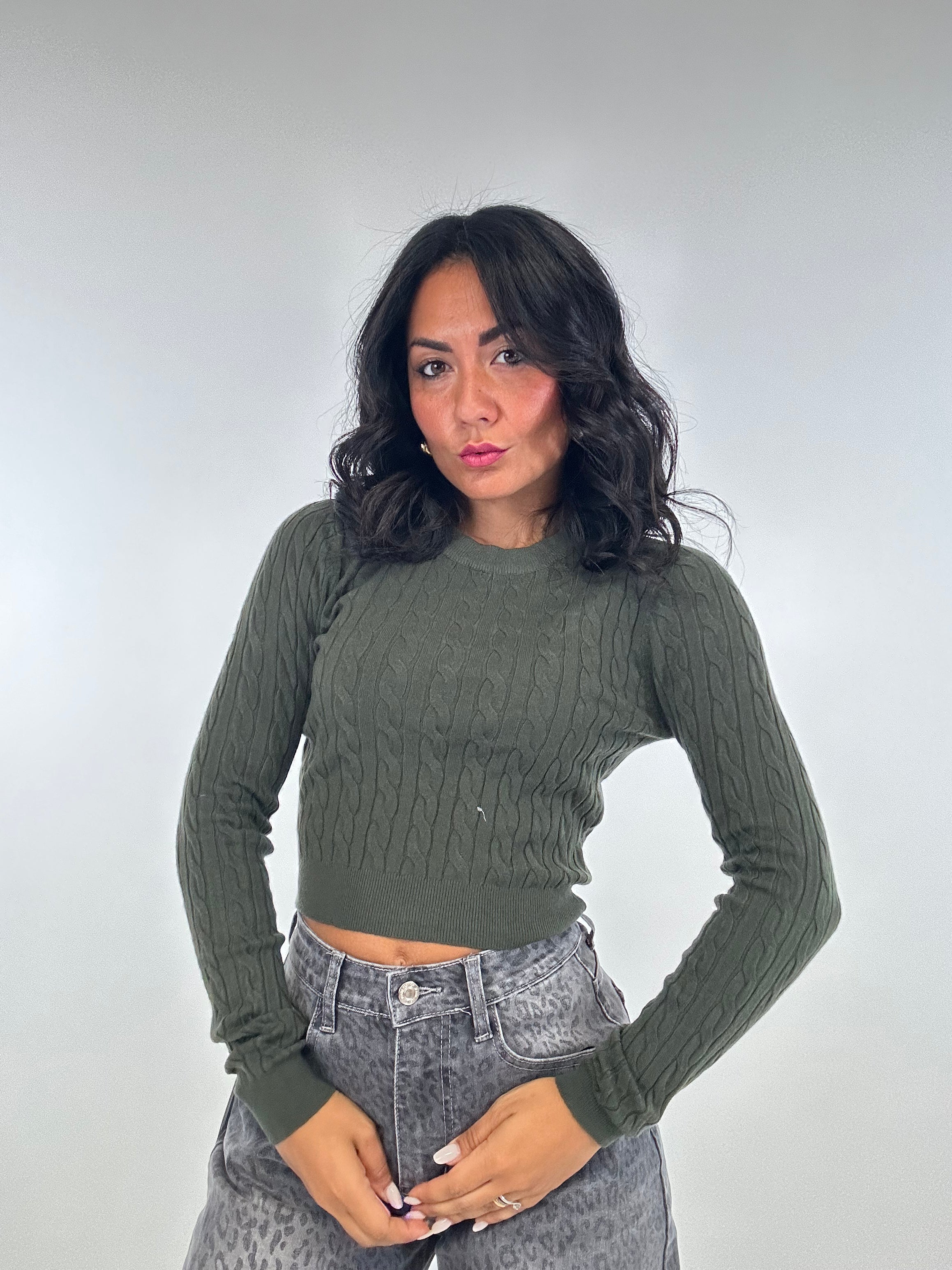 Pull CROP TRECCE - VERDE MILITARE