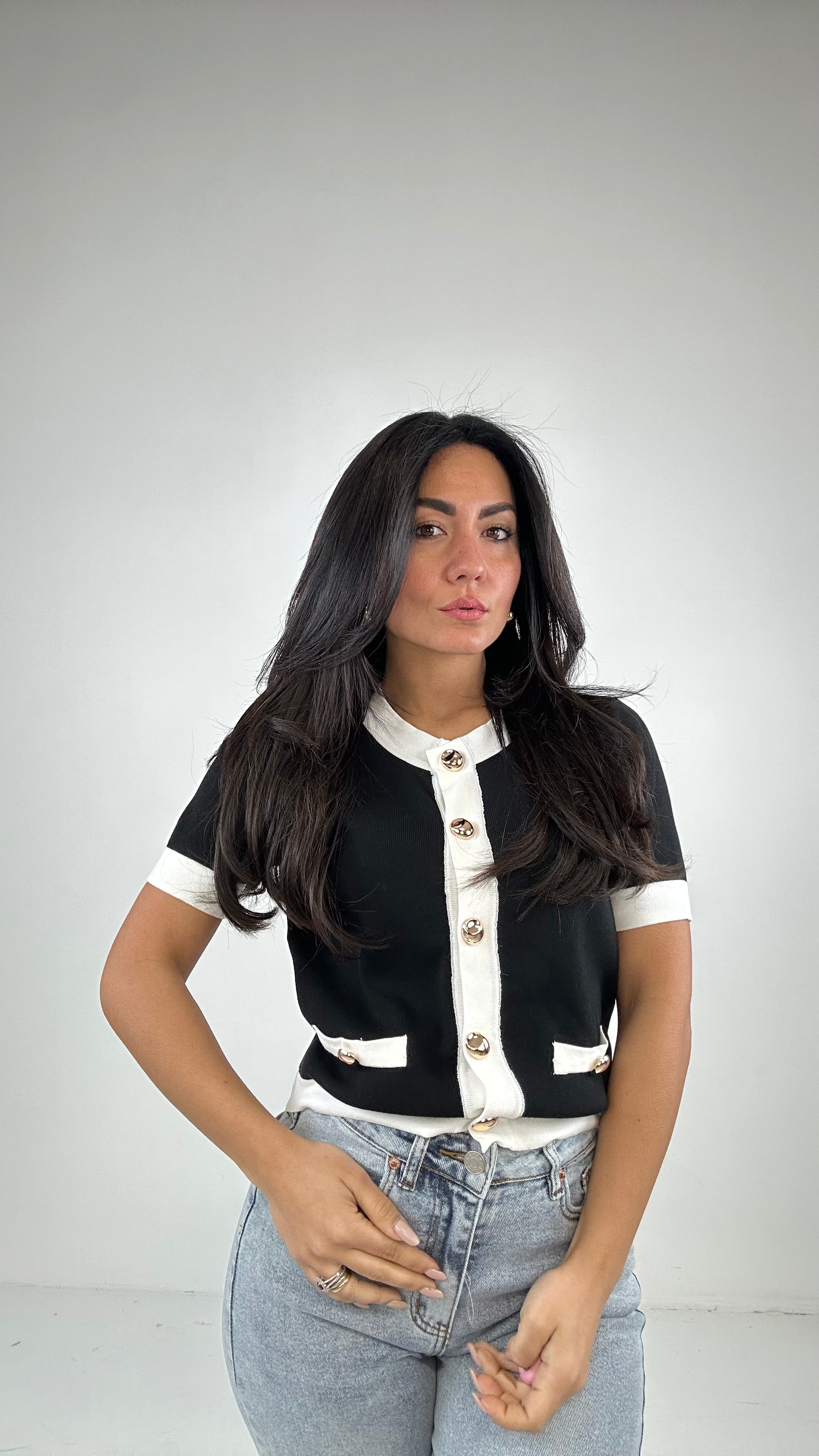 Cardigan MEZZA E BOTTONI ORO - NERO