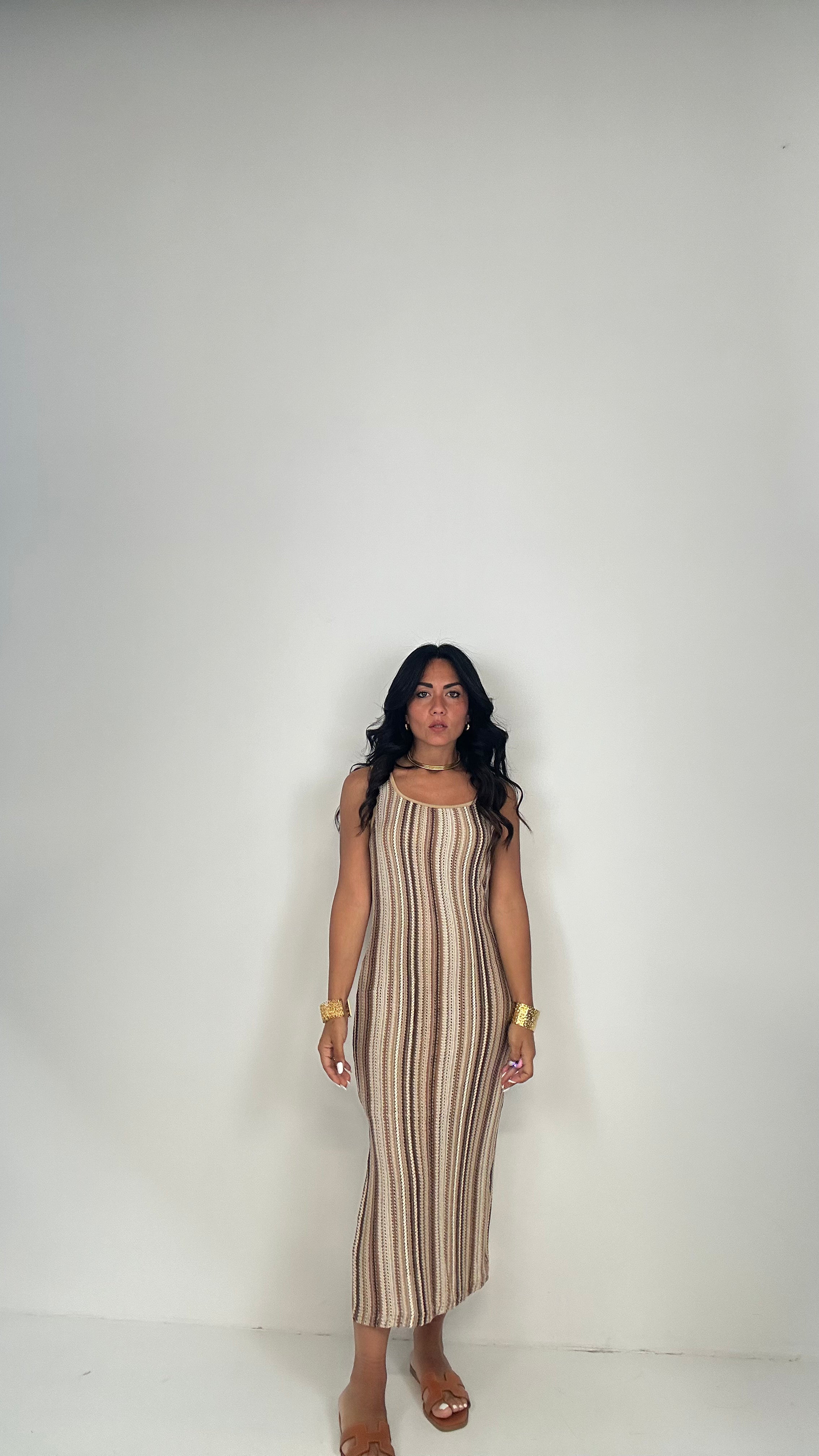 Vestito MULTICOLOR CON SPACCHI - BEIGE