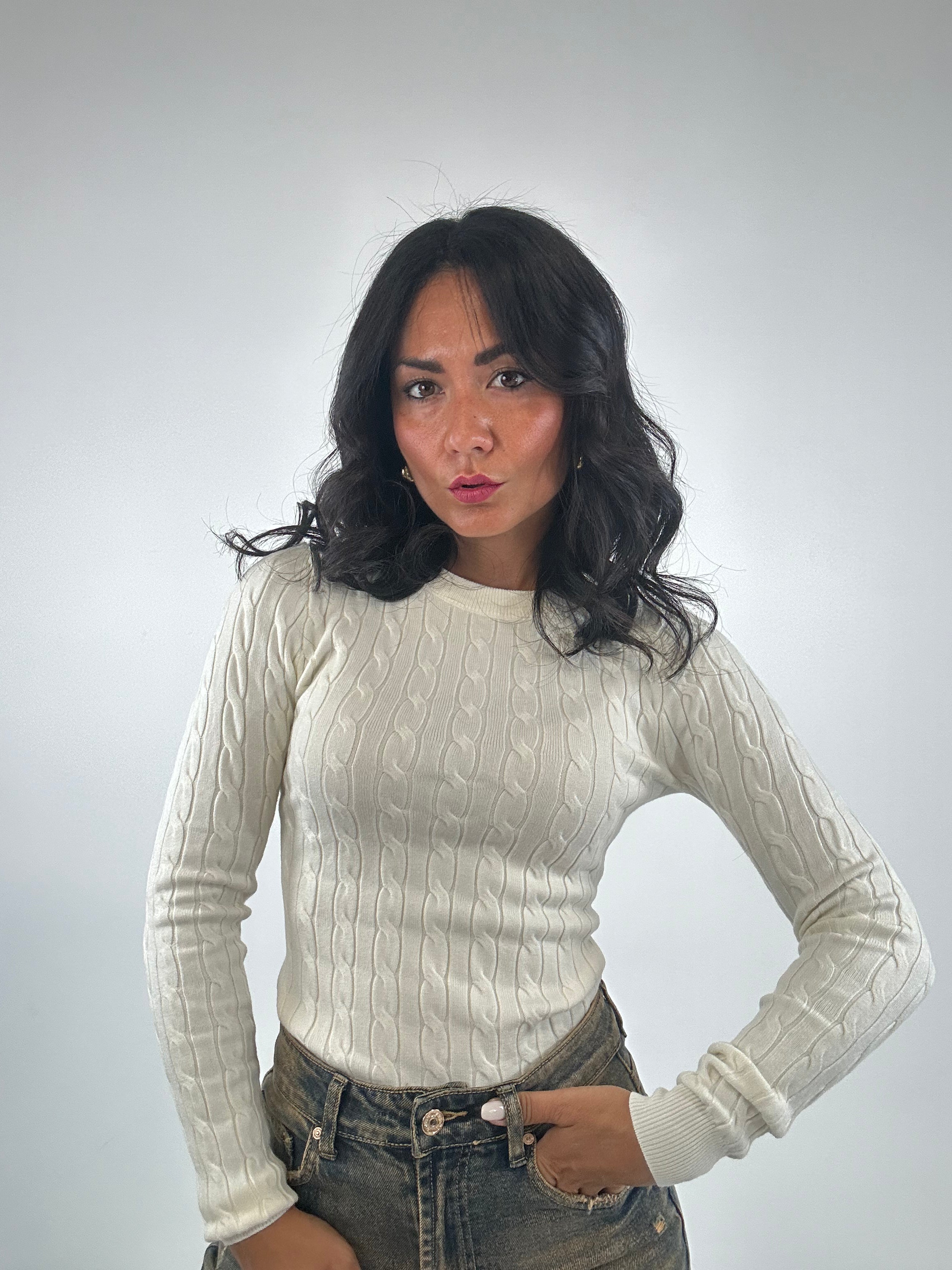 Pull BASIC TRECCE - BIANCO
