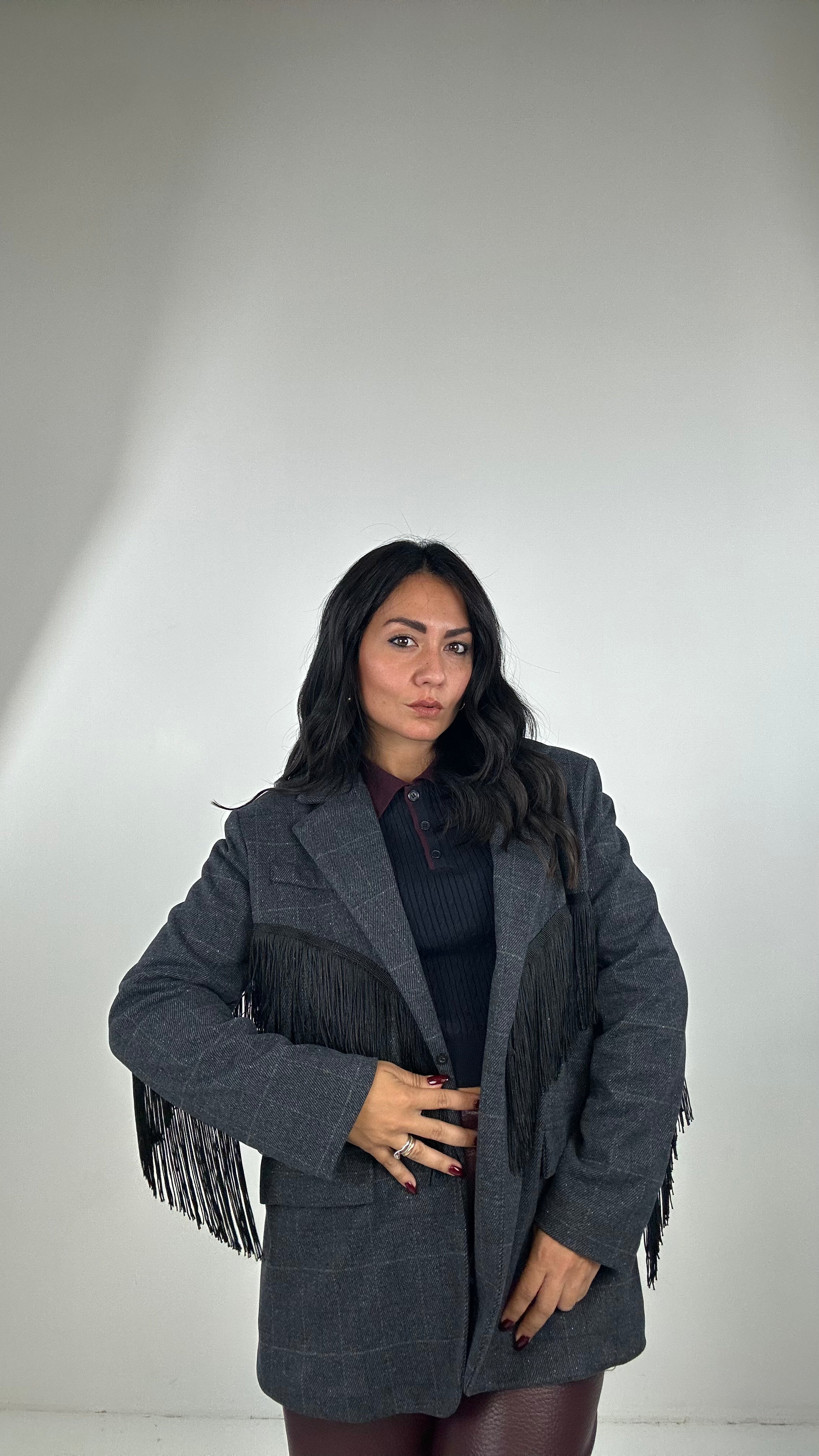 Blazer TWEED FRANGE - BLU