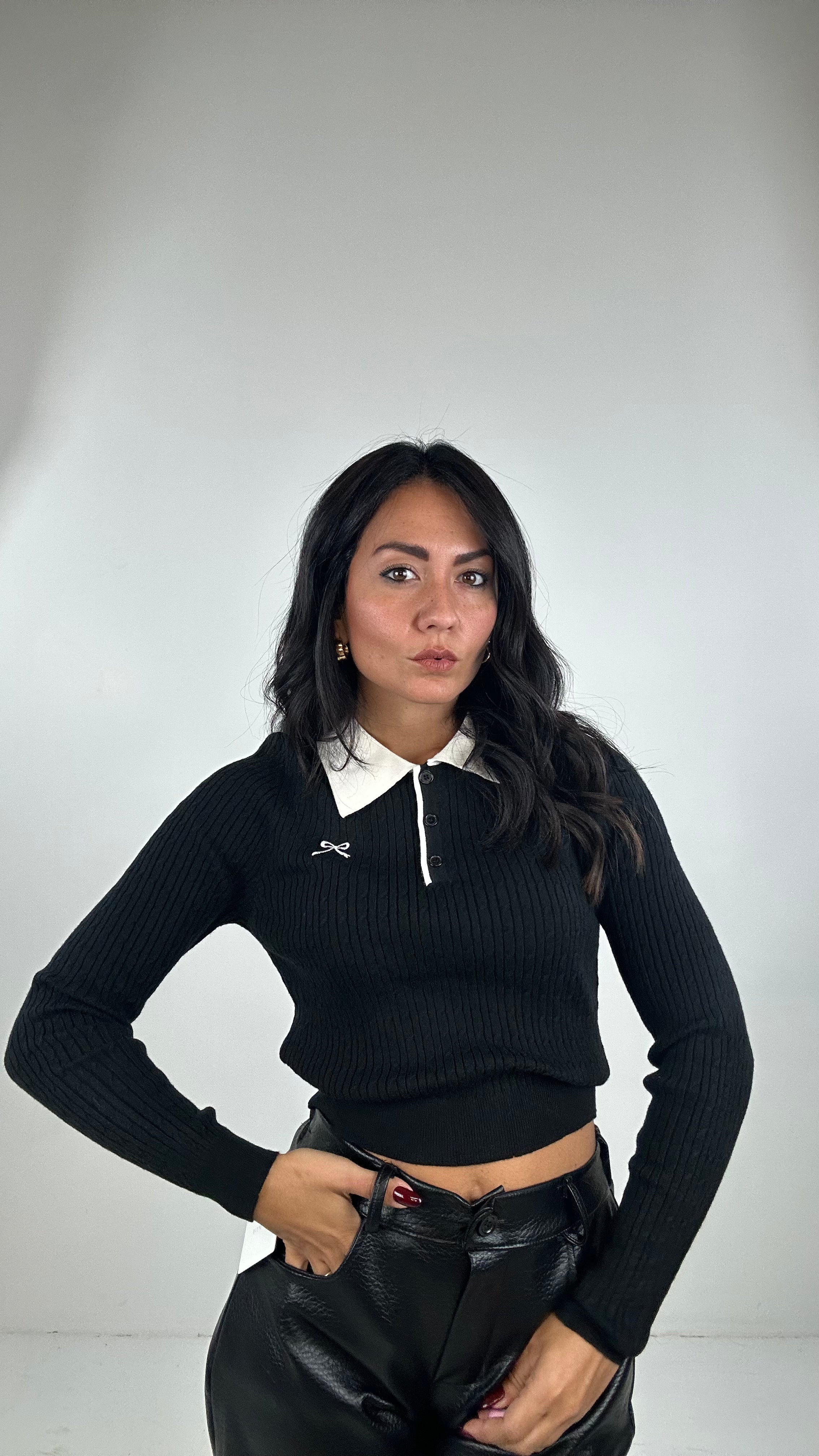 Polo CROP FIOCCHETTO - NERO