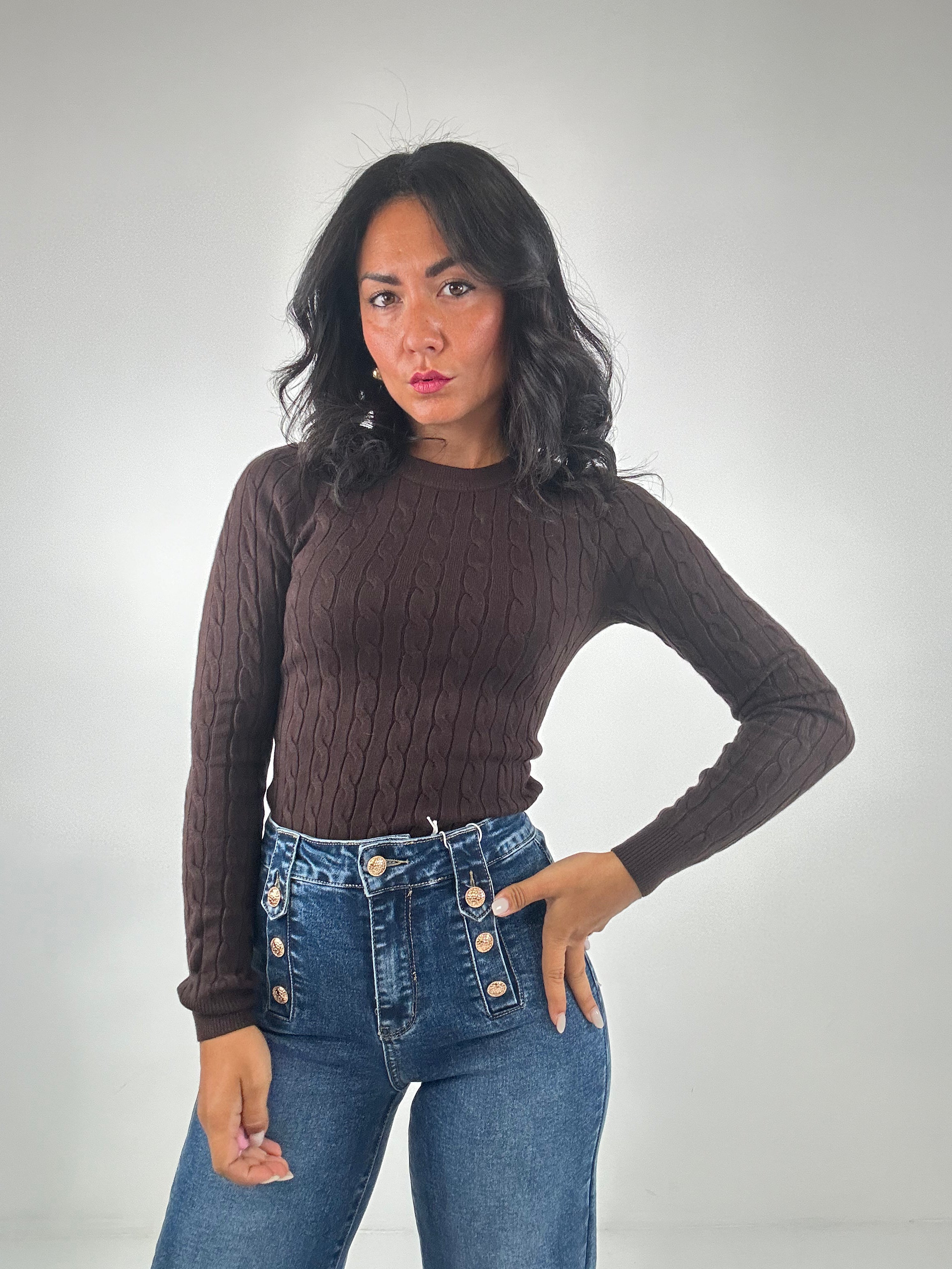 Pull BASIC TRECCE - MARRONE