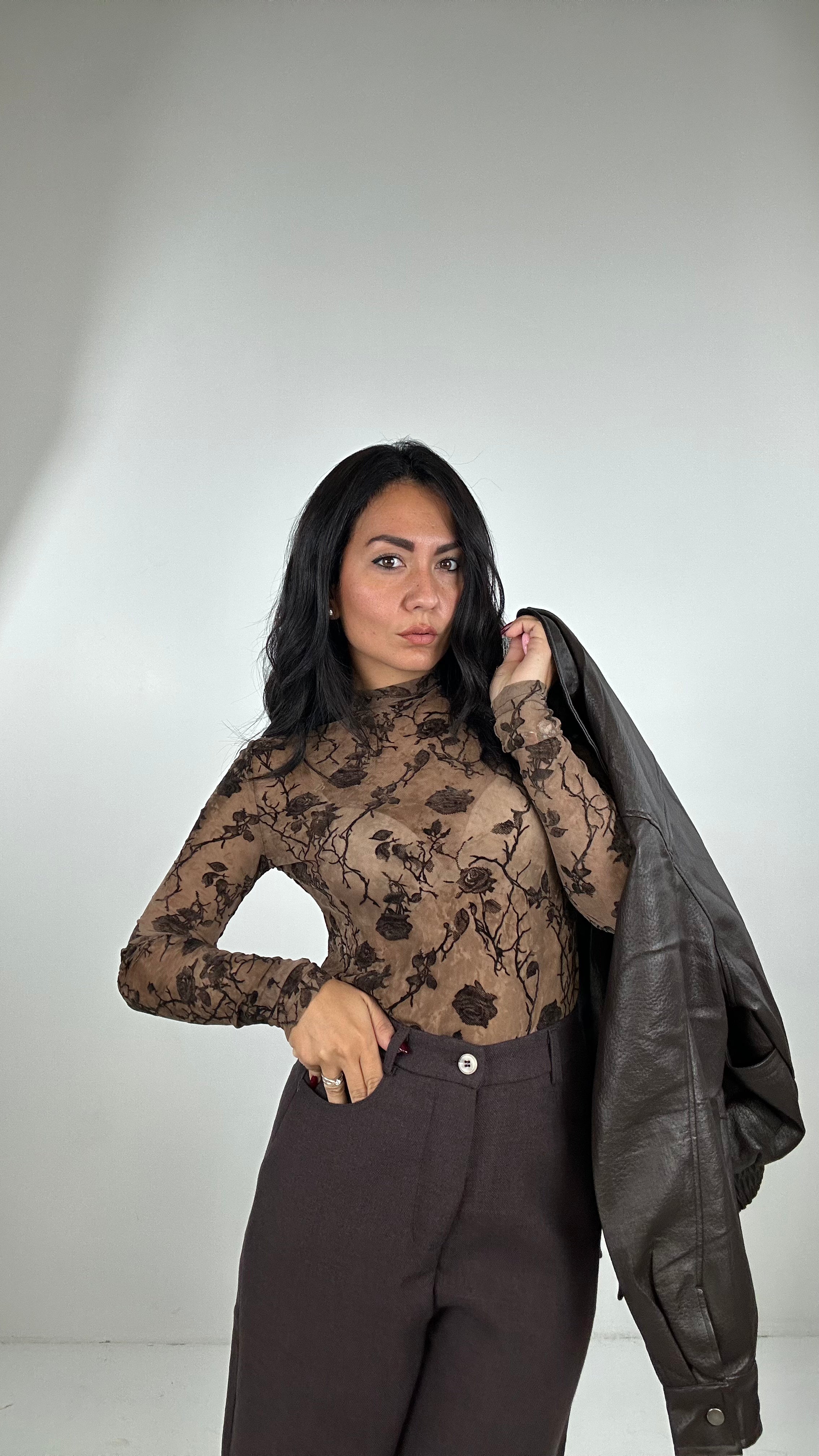 Maglia VELATA FIORELLINO - MARRONE