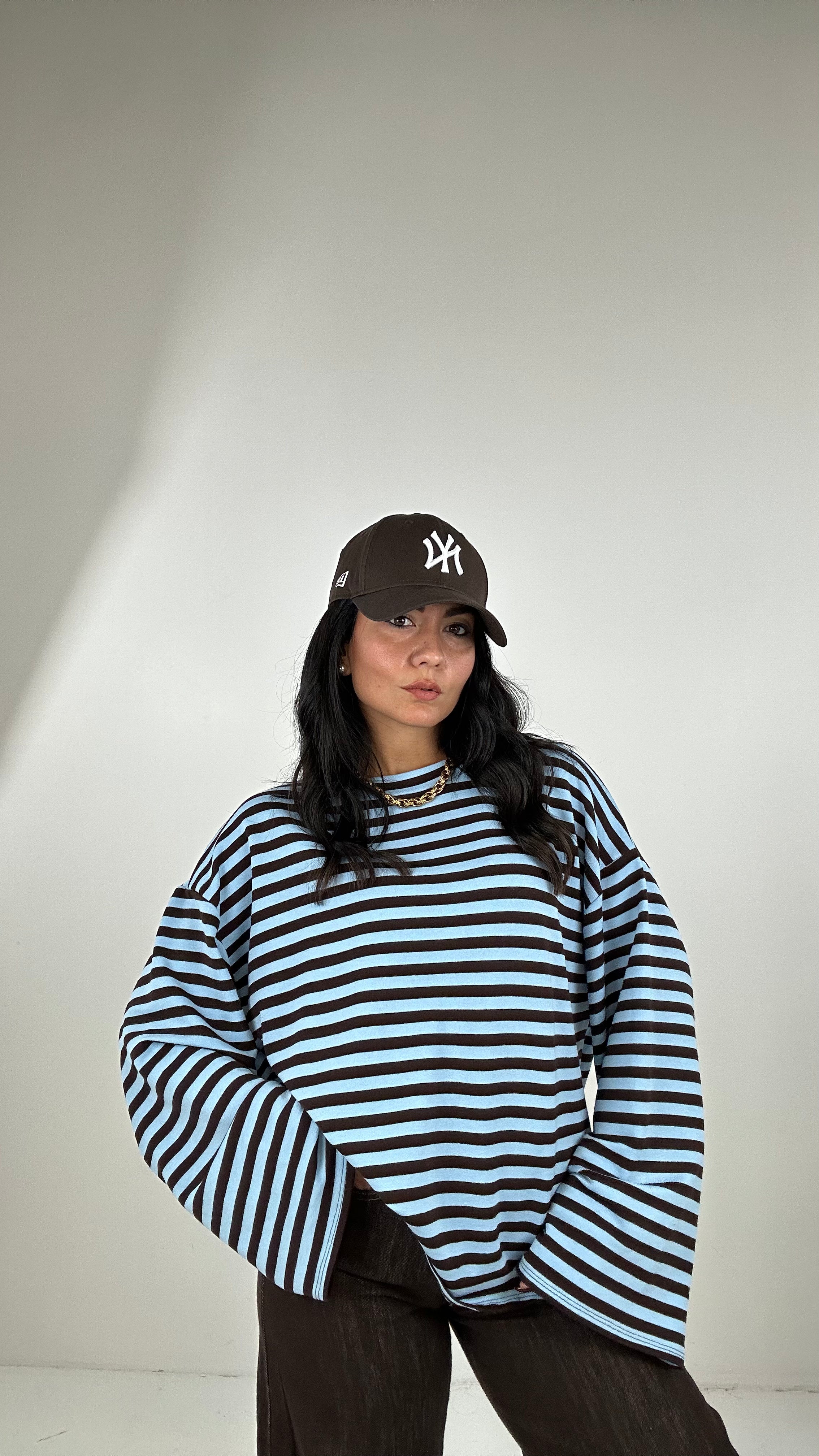 Maglia A RIGHE CON MANICA LARGA - CELESTE