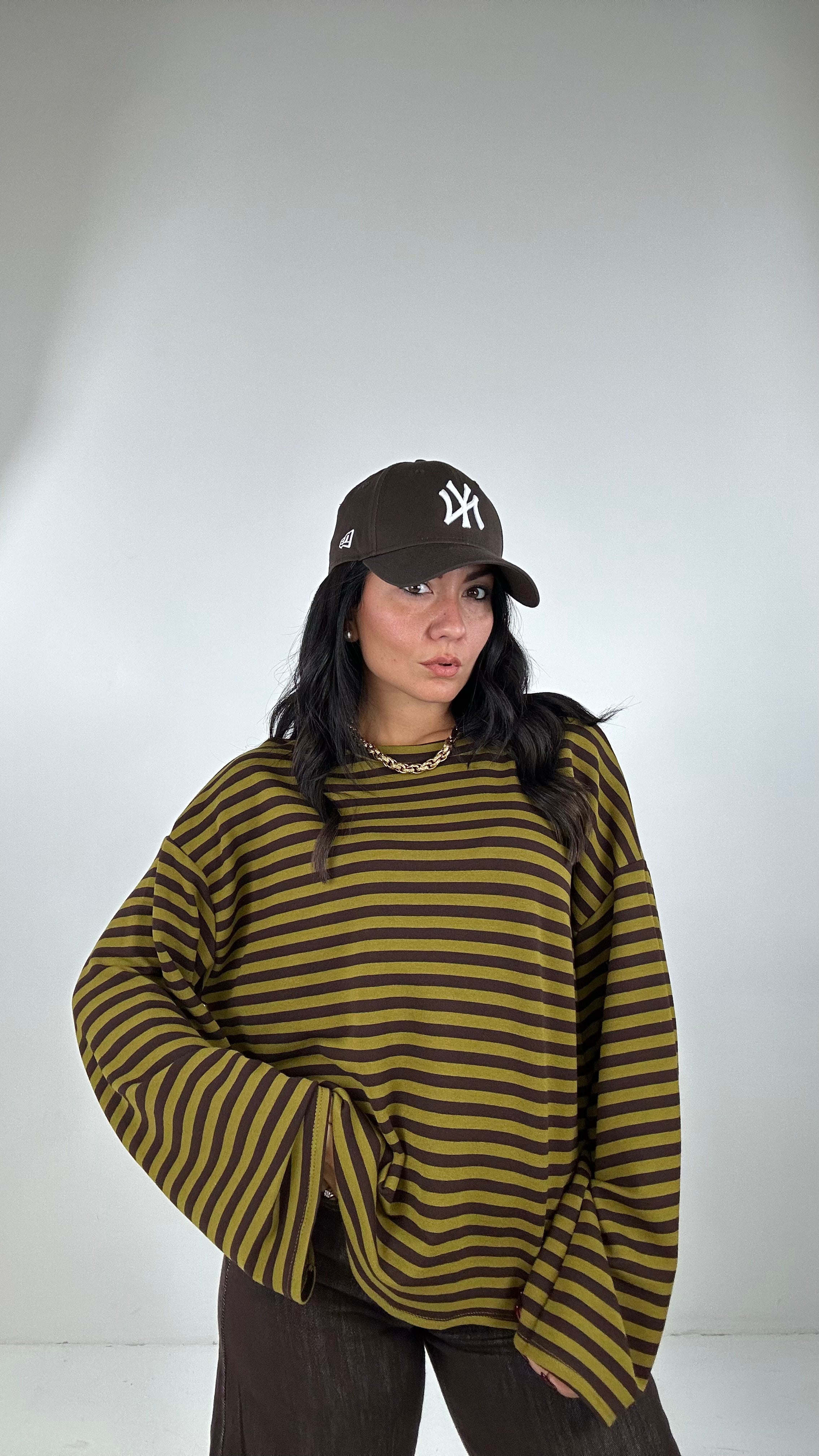 Maglia A RIGHE CON MANICA LARGA - VERDE