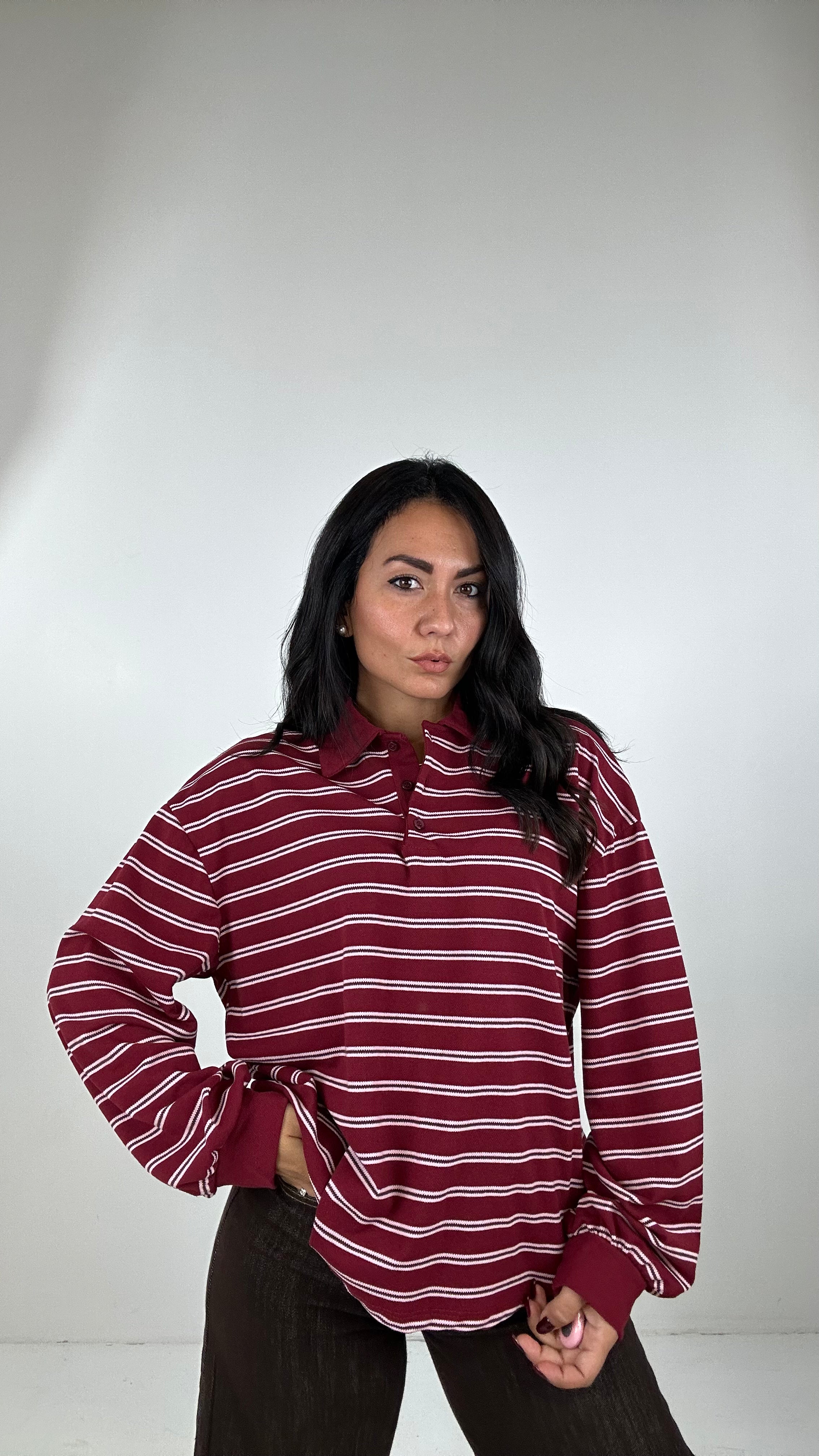 Polo RIGHE SOTTILI - BORDEAUX-ROSA