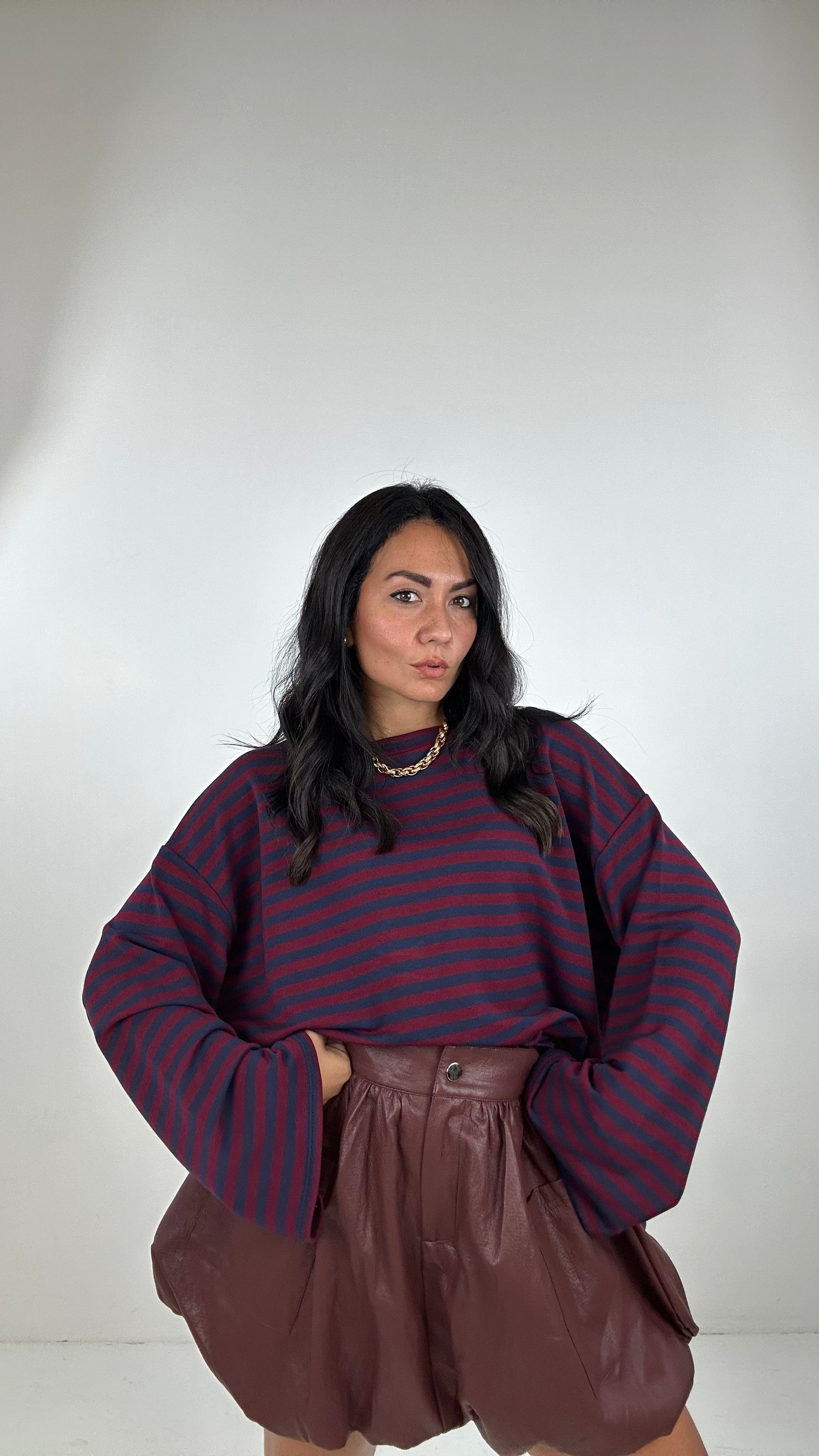 Maglia A RIGHE CON MANICA LARGA - BORDEAUX
