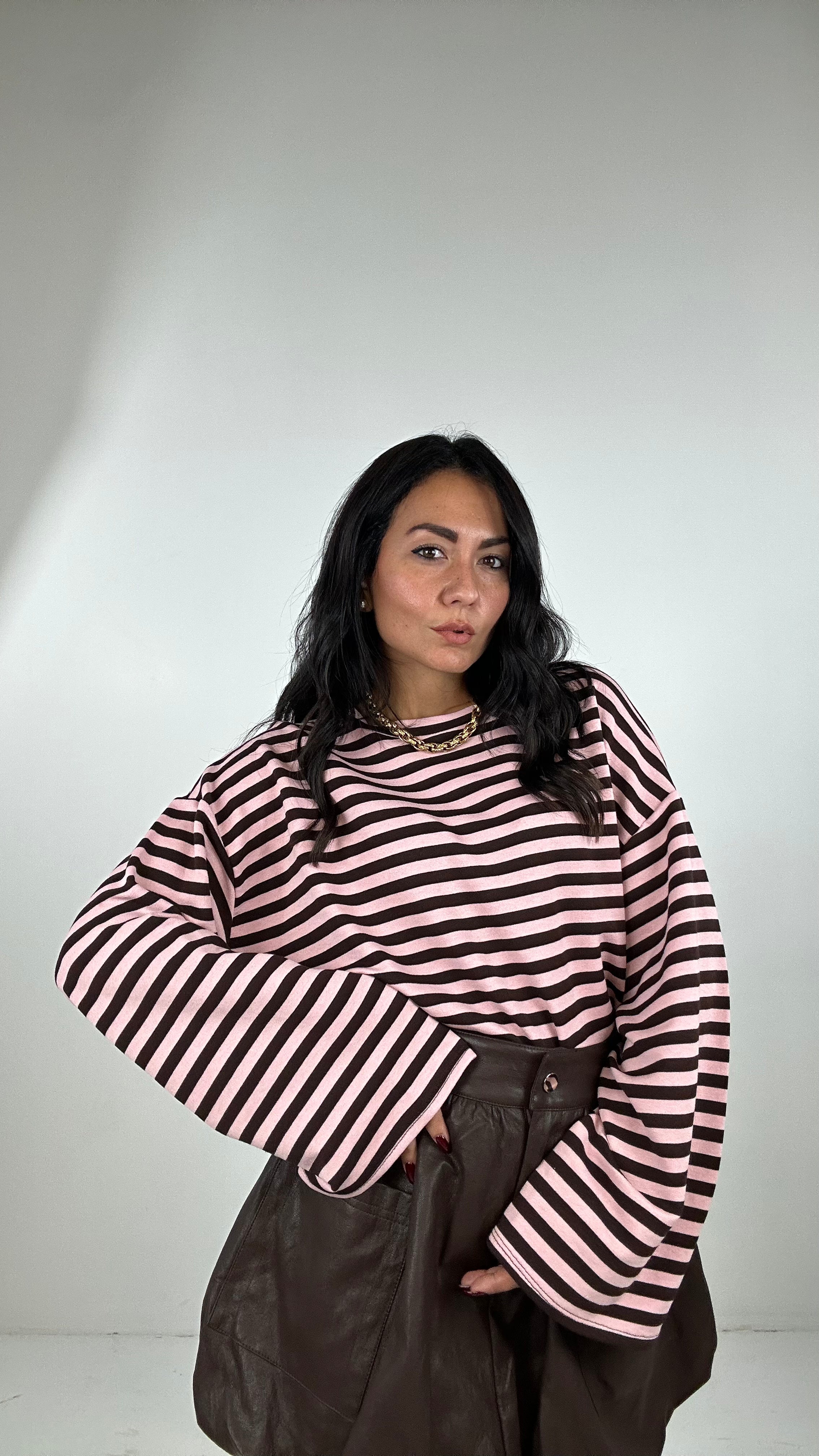 Maglia A RIGHE CON MANICA LARGA - ROSA