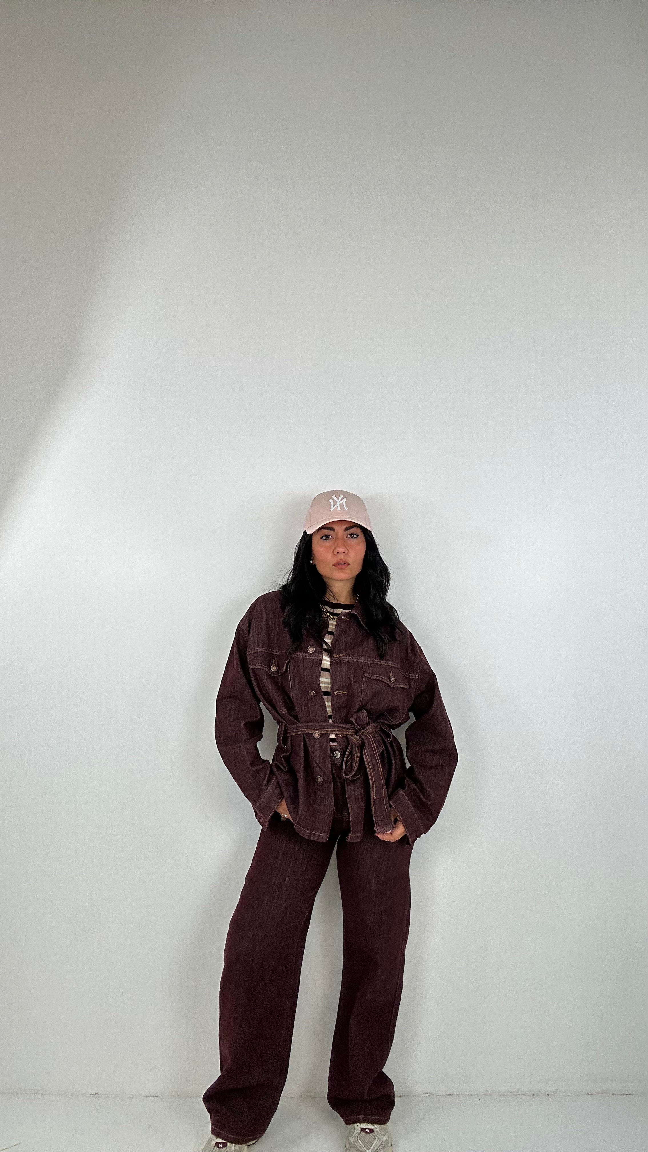 Giacca CON CINTURA COLOR DENIM - BORDEAUX