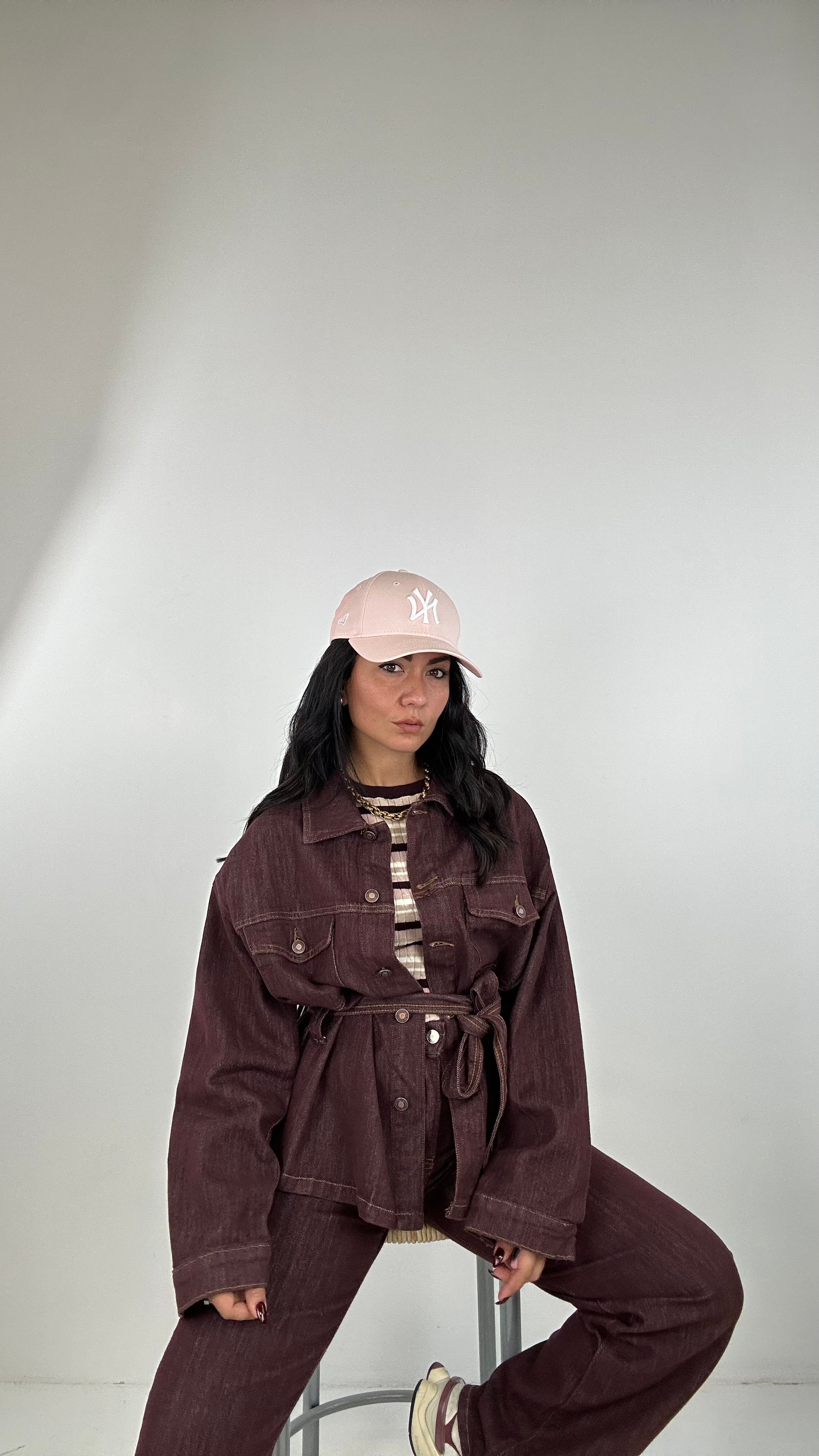 Giacca CON CINTURA COLOR DENIM - BORDEAUX