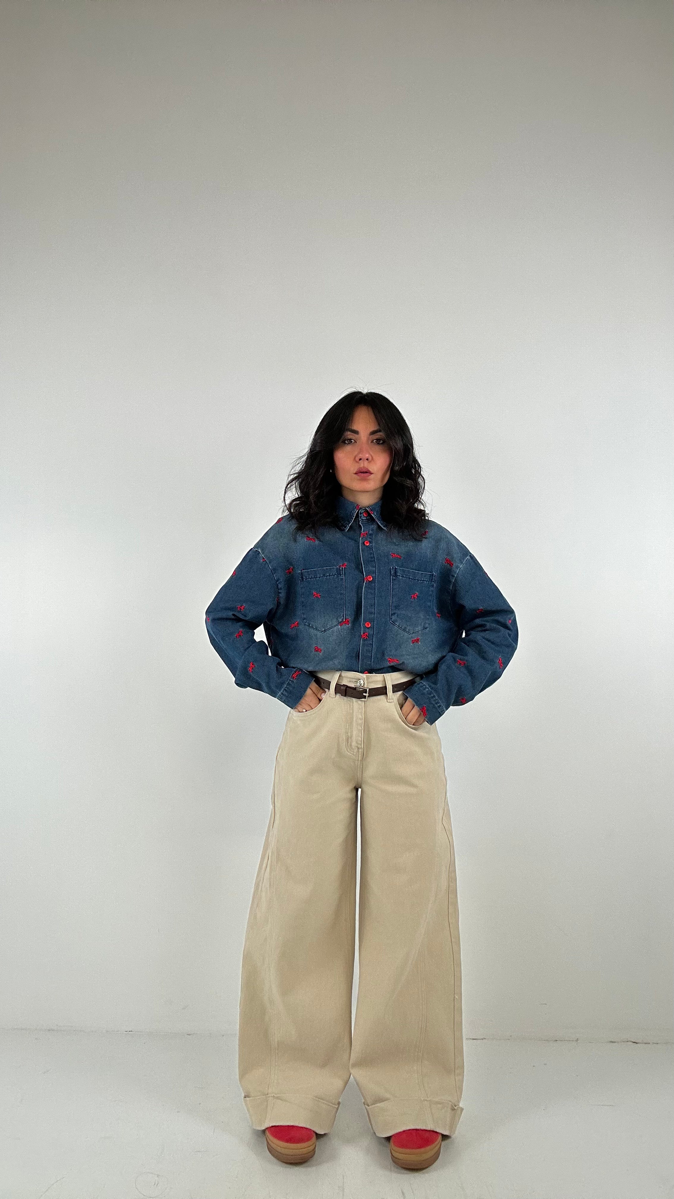 Jeans WIDE PIEGONE - BEIGE