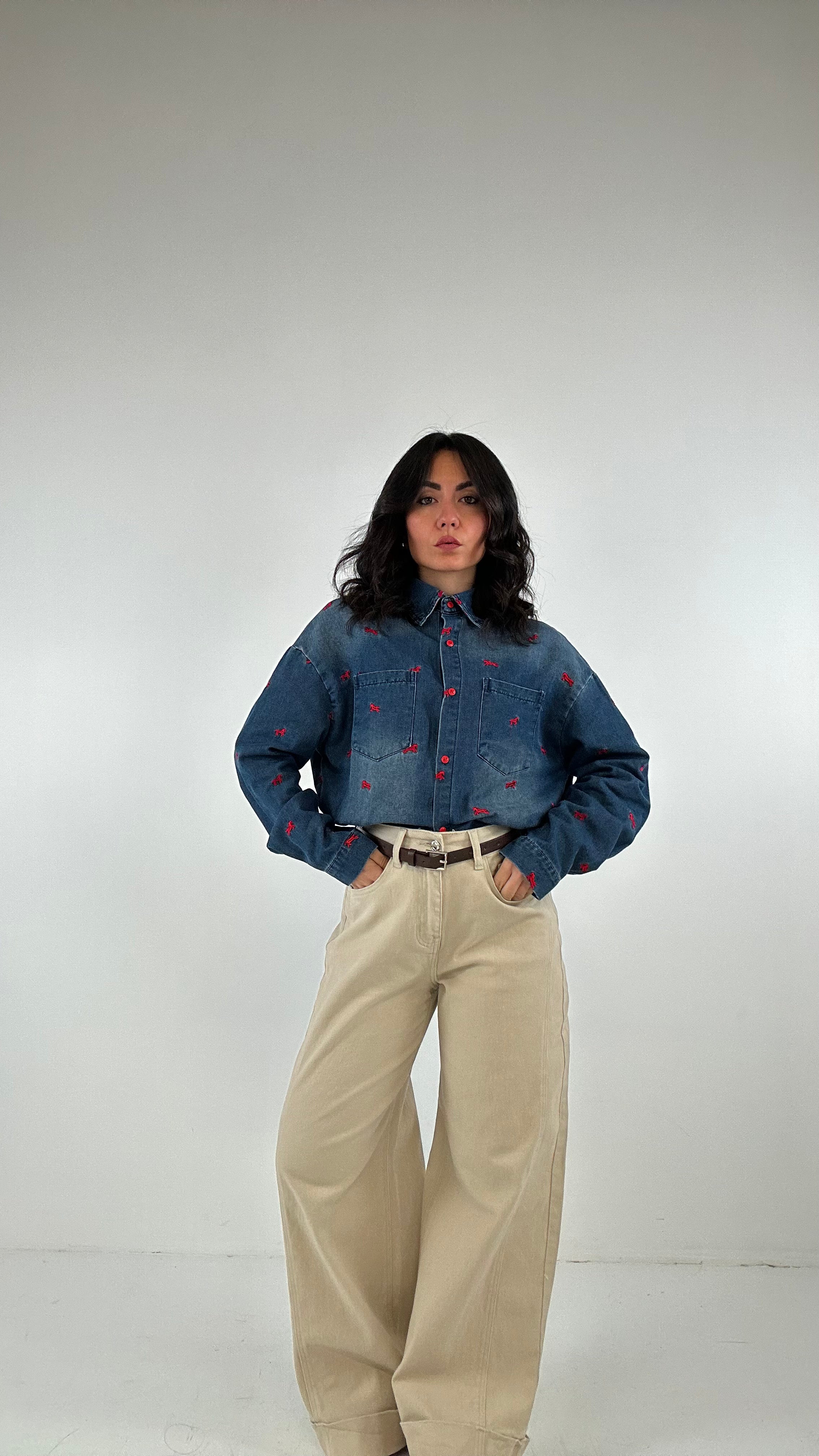 Jeans WIDE PIEGONE - BEIGE