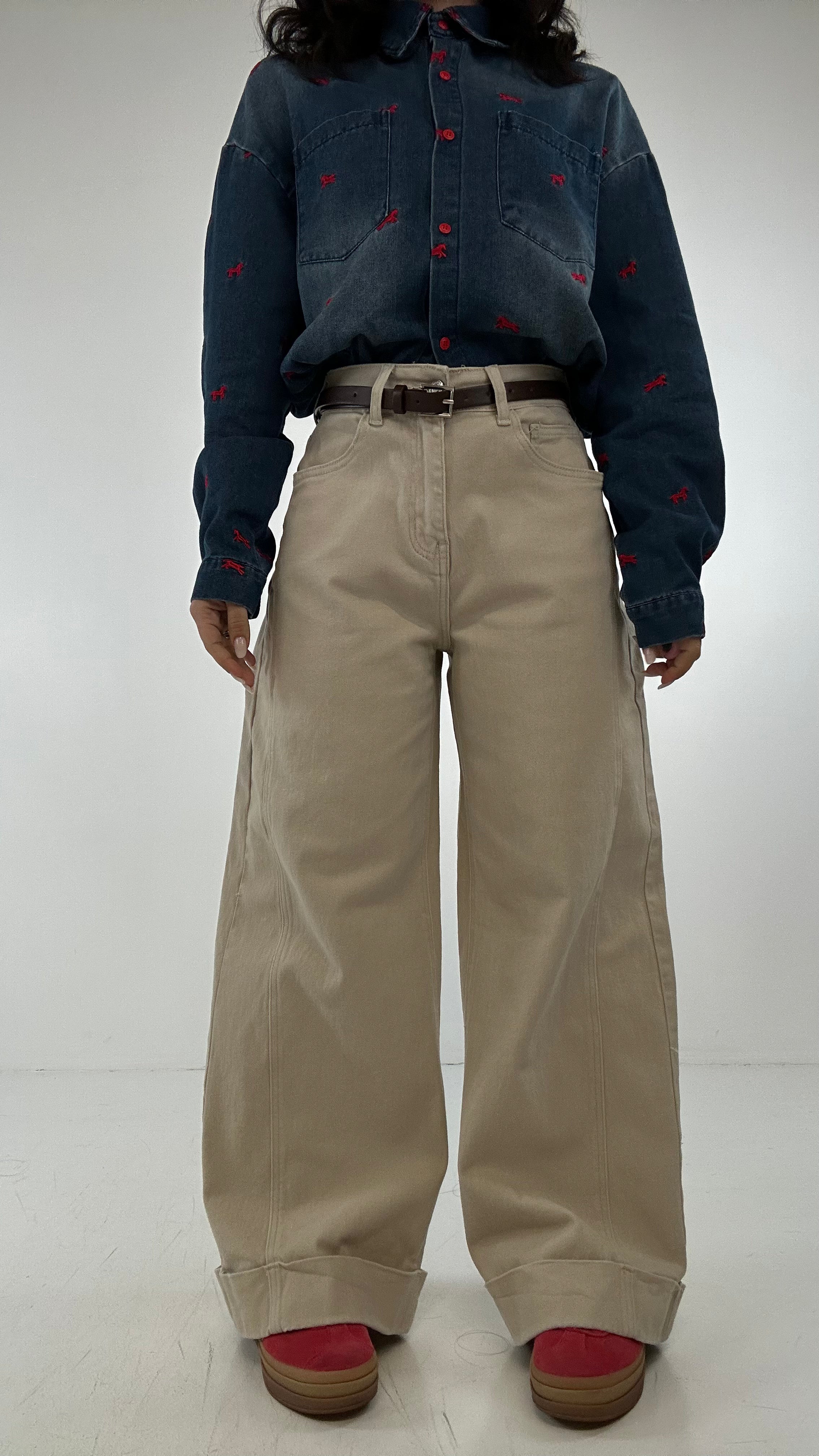 Jeans WIDE PIEGONE - BEIGE