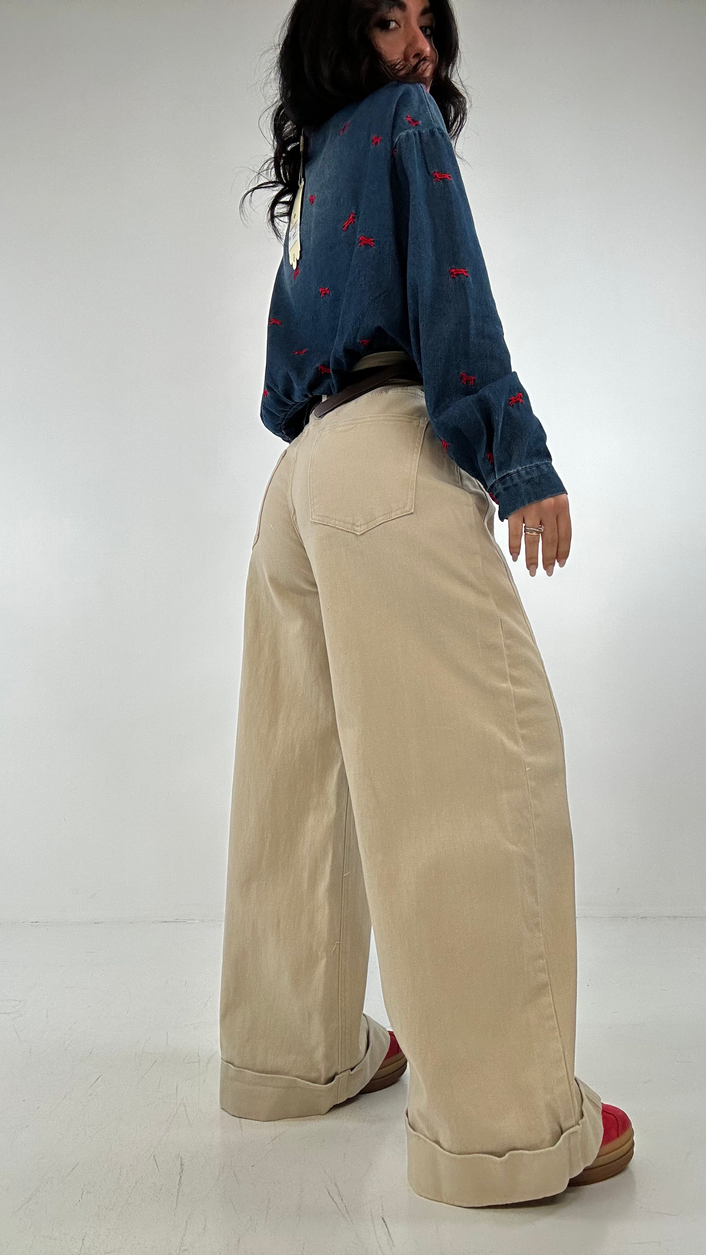 Jeans WIDE PIEGONE - BEIGE