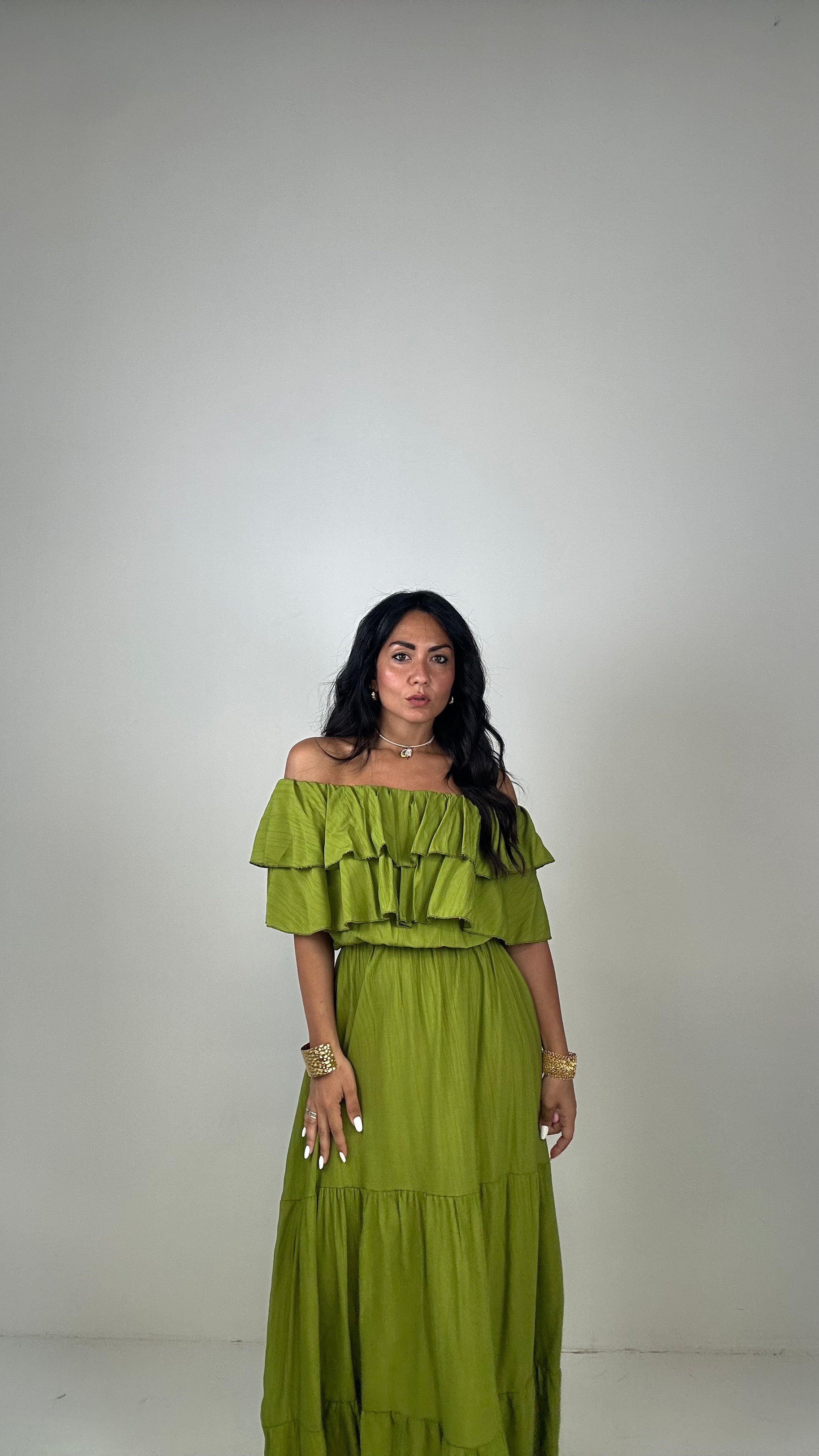 Vestito SCOLLO A BARCA CON BALZE - VERDE