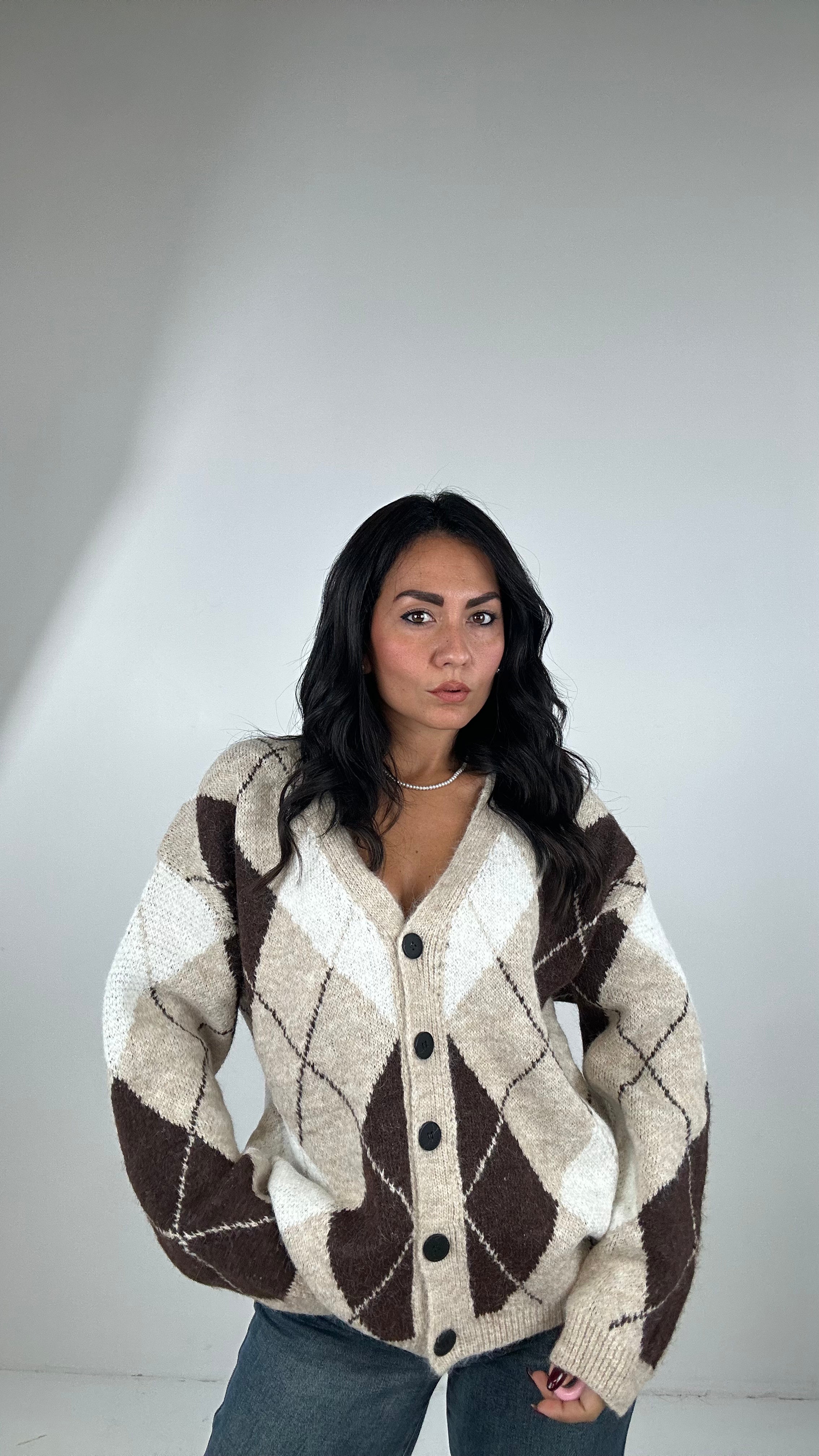 Cardigan PESANTE ROMBO - BEIGE
