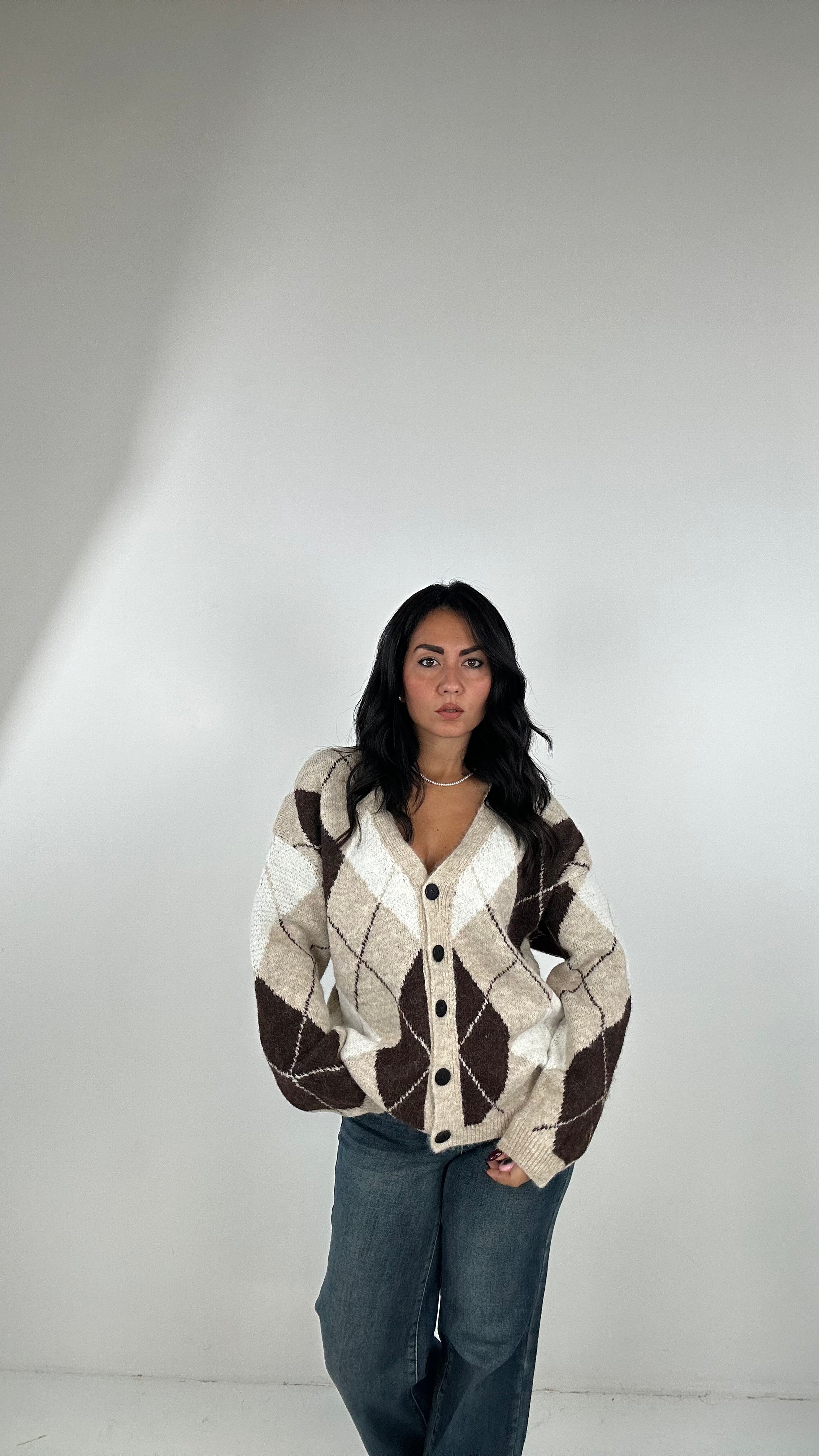 Cardigan PESANTE ROMBO - BEIGE