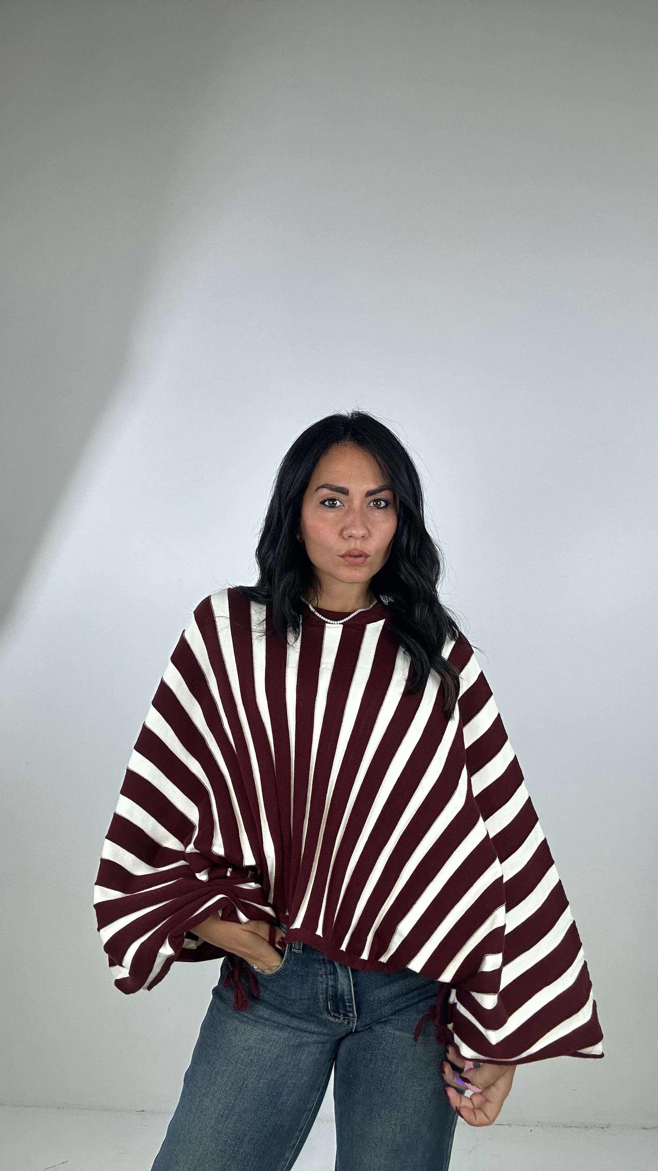 Pull MANICA LARGA A RIGHE - BORDEAUX