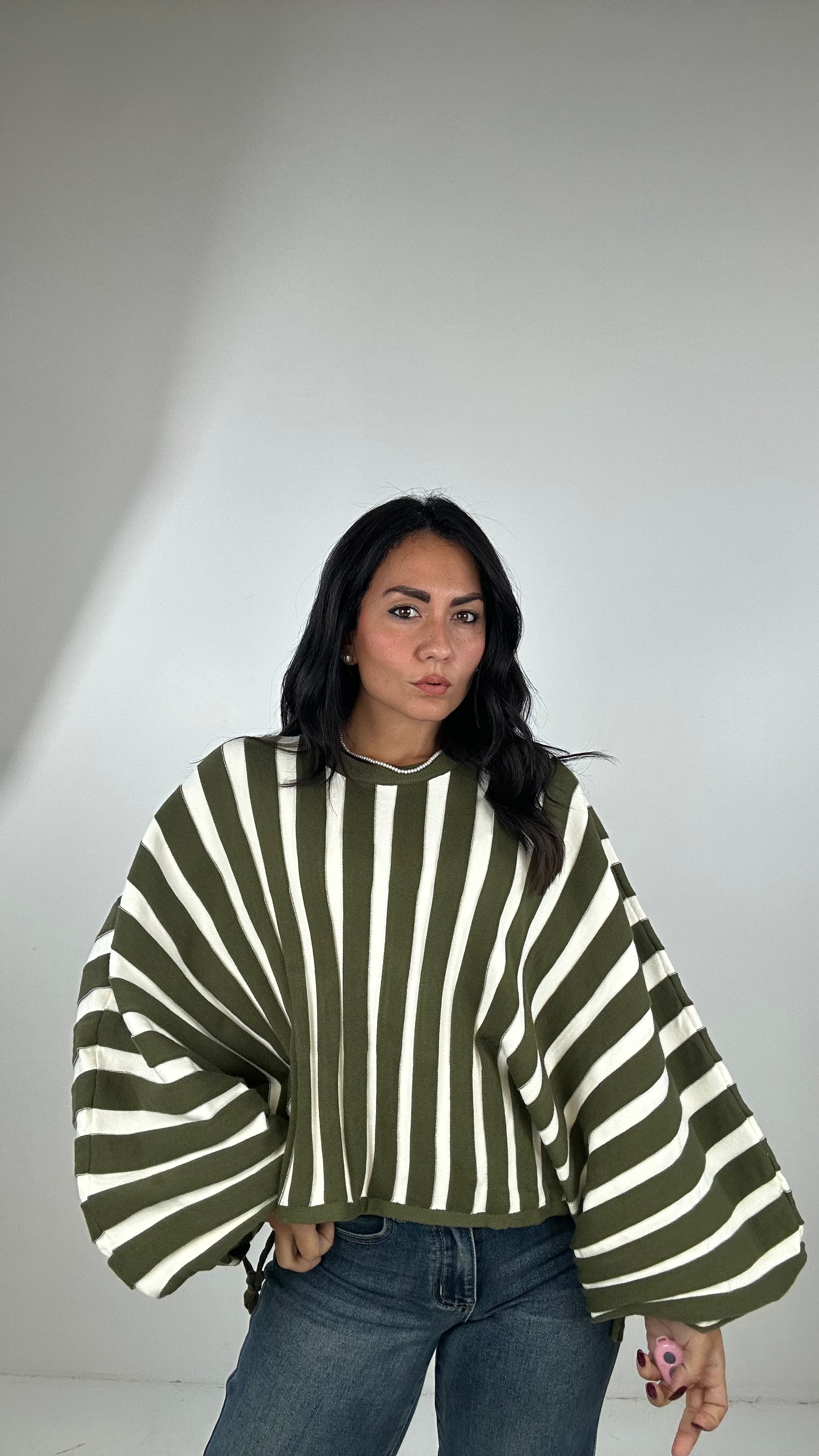 Pull MANICA LARGA A RIGHE - VERDE