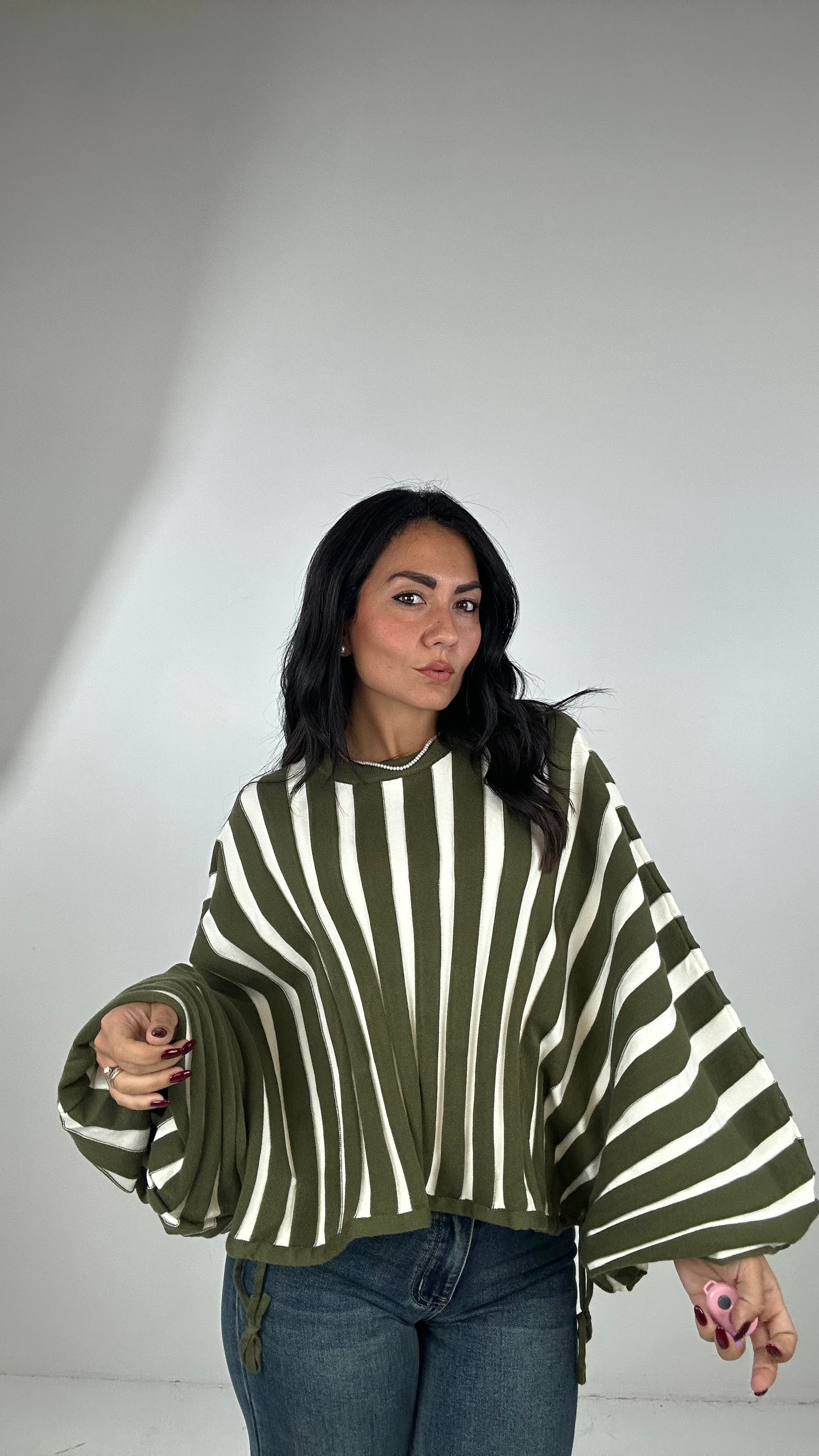 Pull MANICA LARGA A RIGHE - VERDE