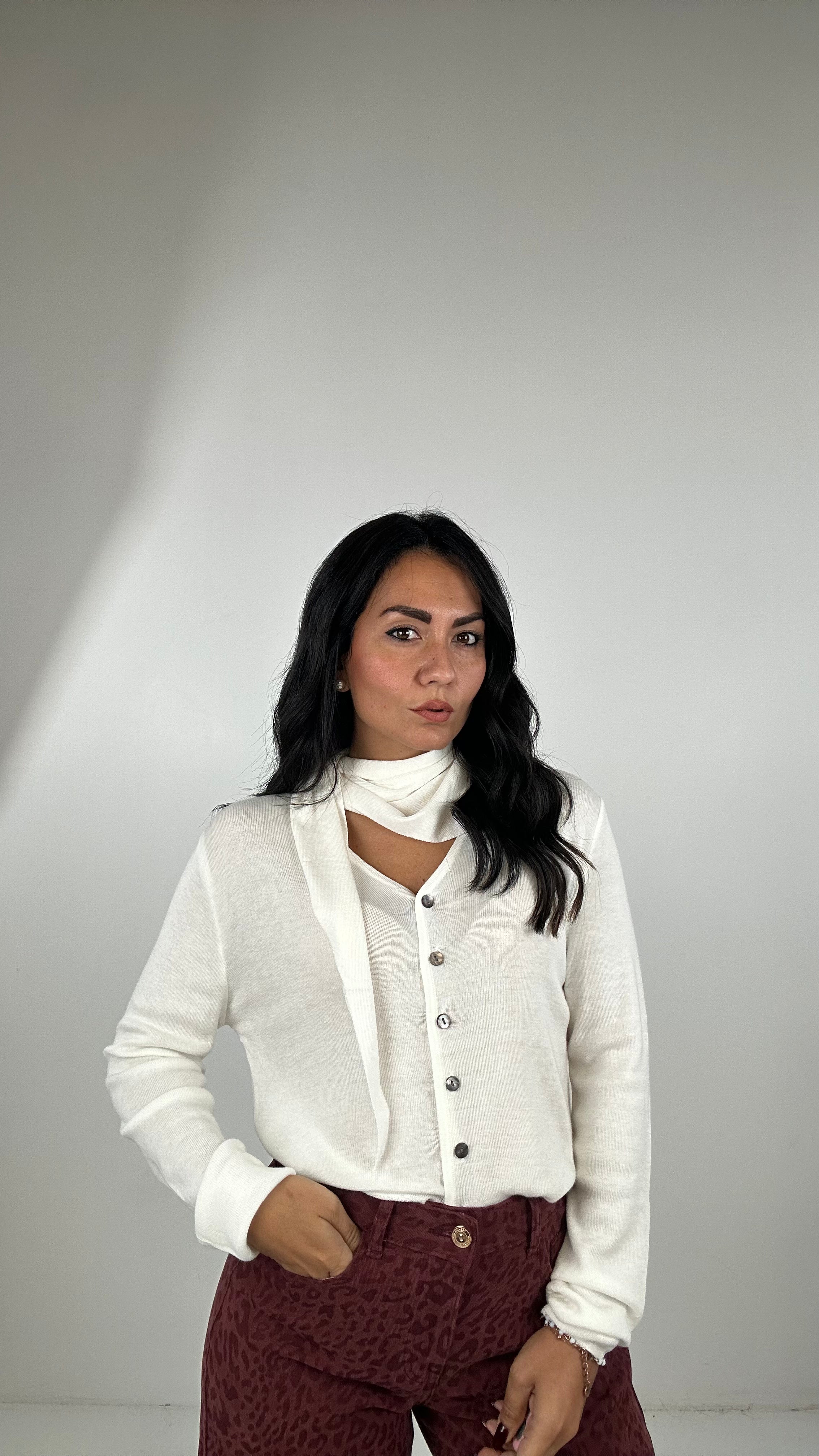 Cardigan E FOULARD - PANNA