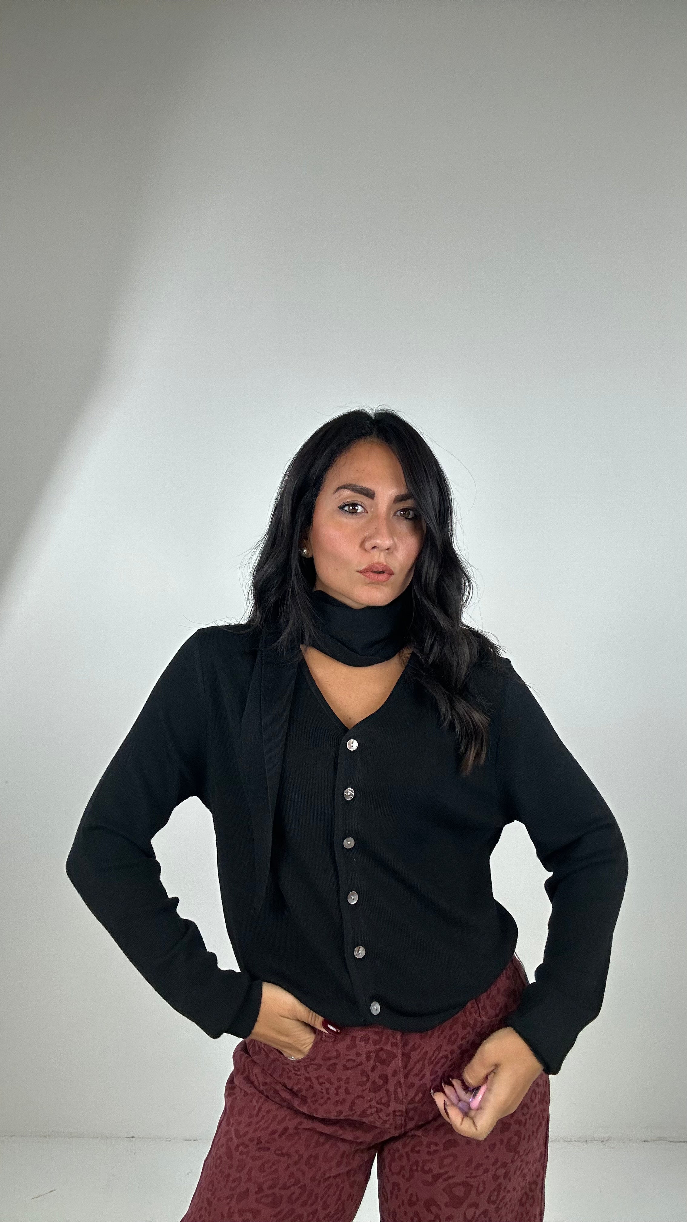 Cardigan E FOULARD - NERO