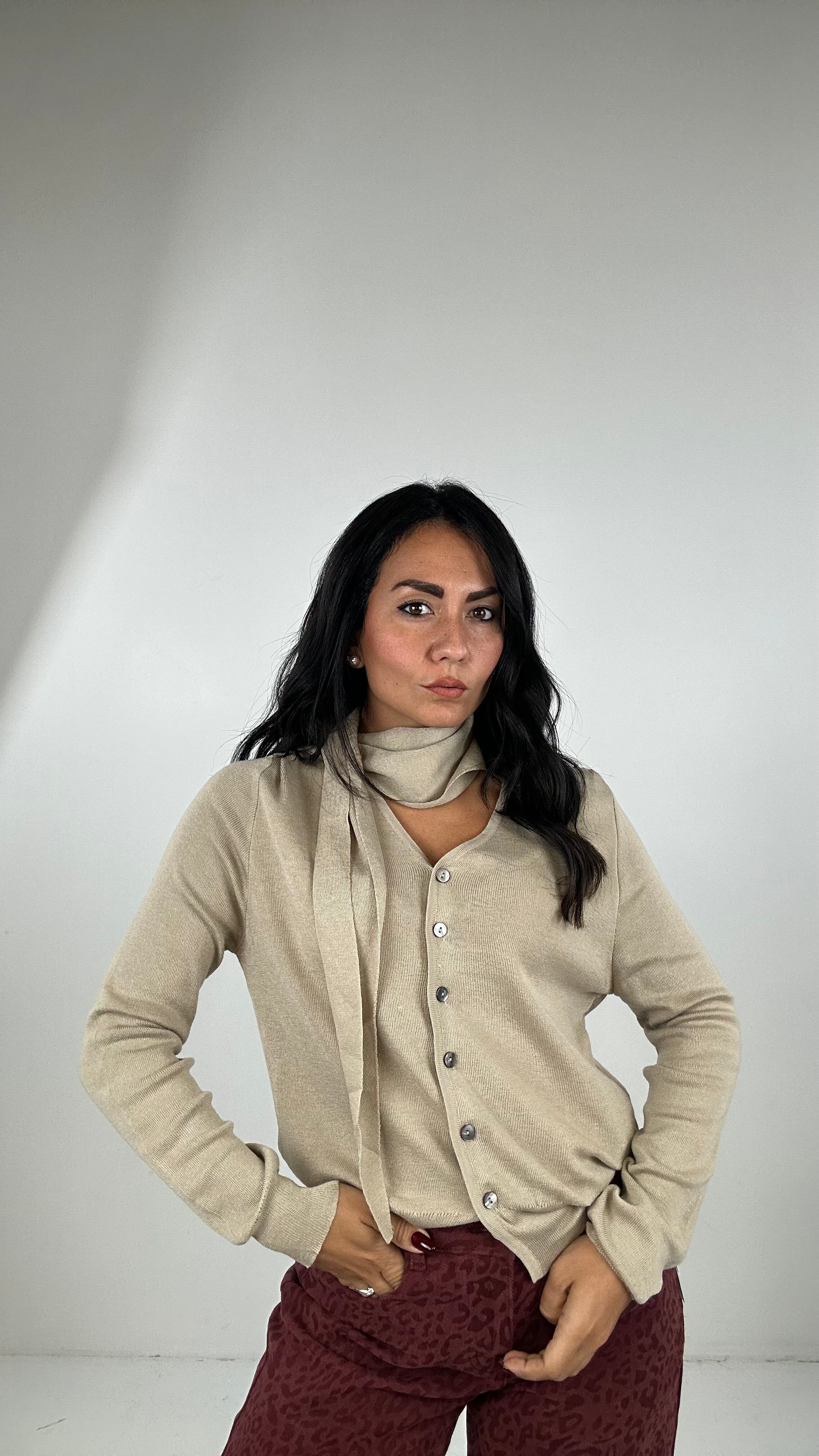 Cardigan E FOULARD - BEIGE
