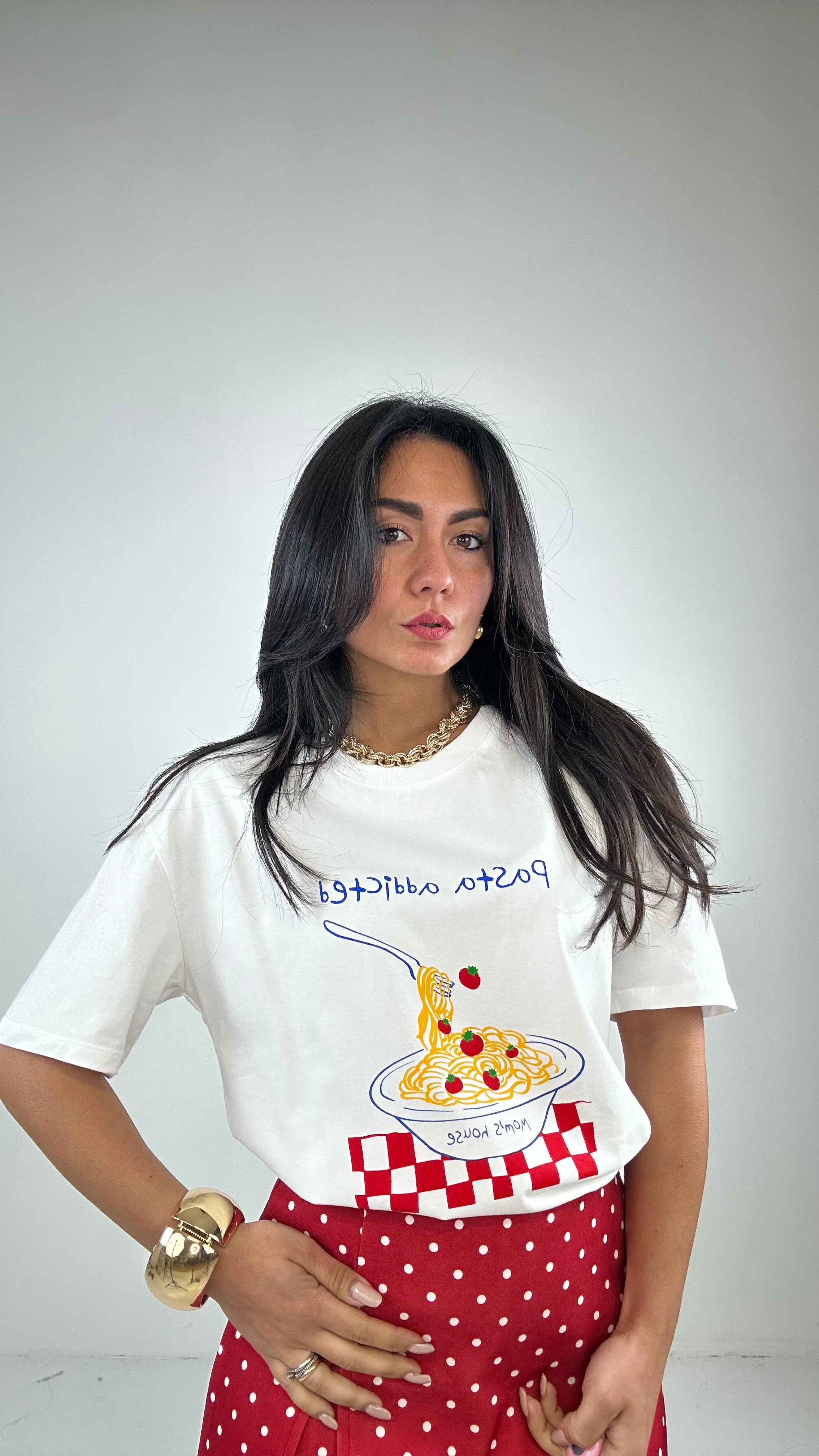 T-shirt LUMINA PASTA ADDICTED - BIANCO
