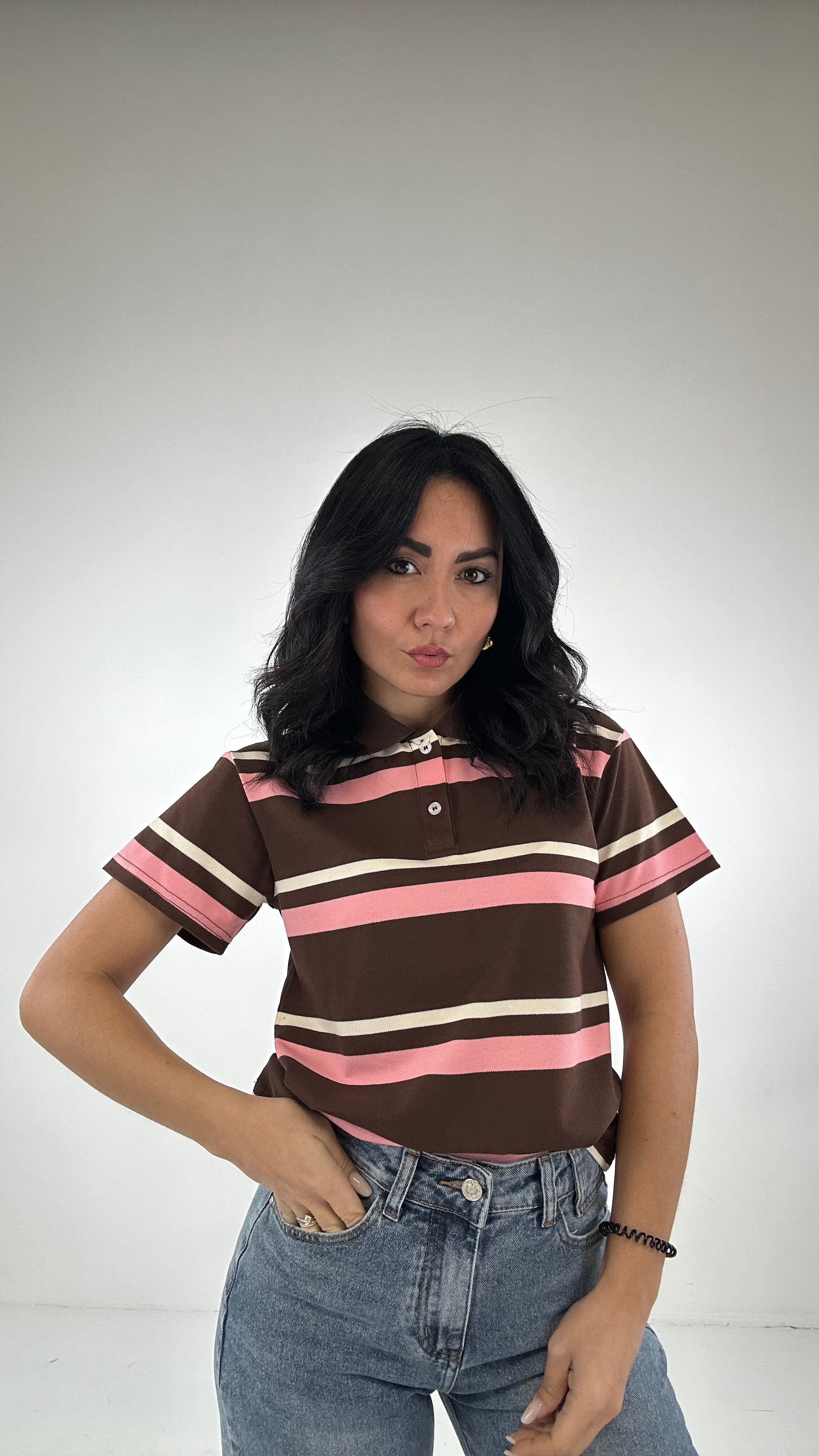 Polo A RIGHE MEZZA - MARRONE