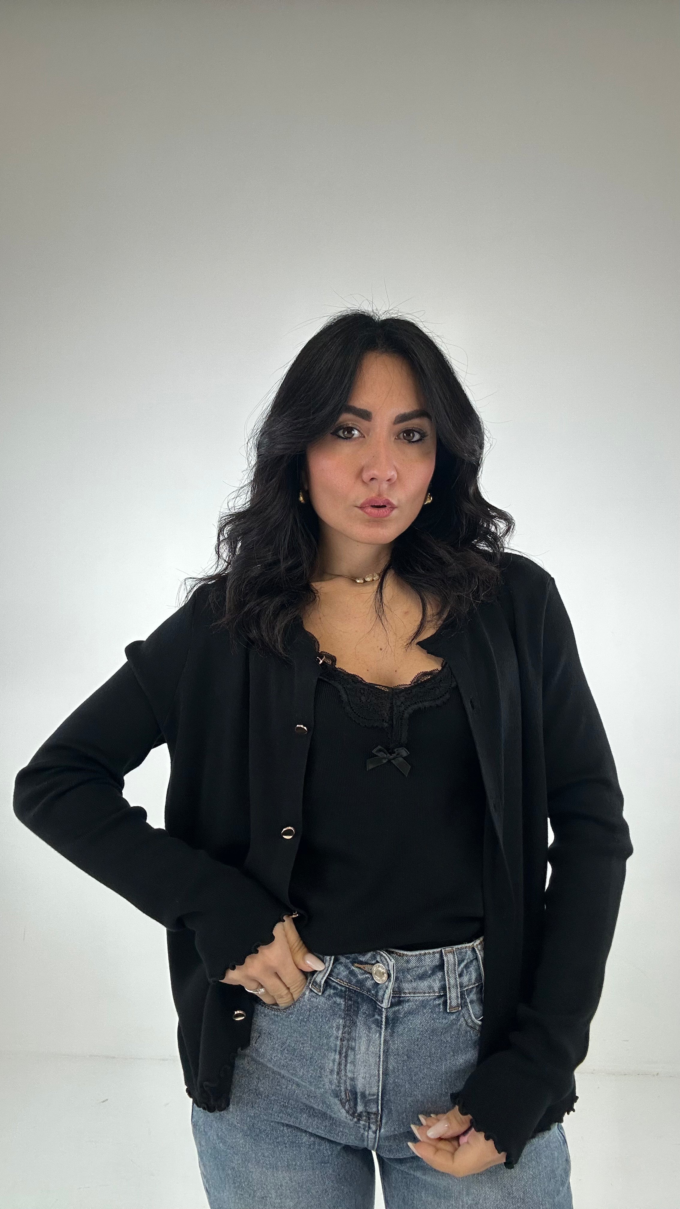 Twin-set CON PIZZO - NERO