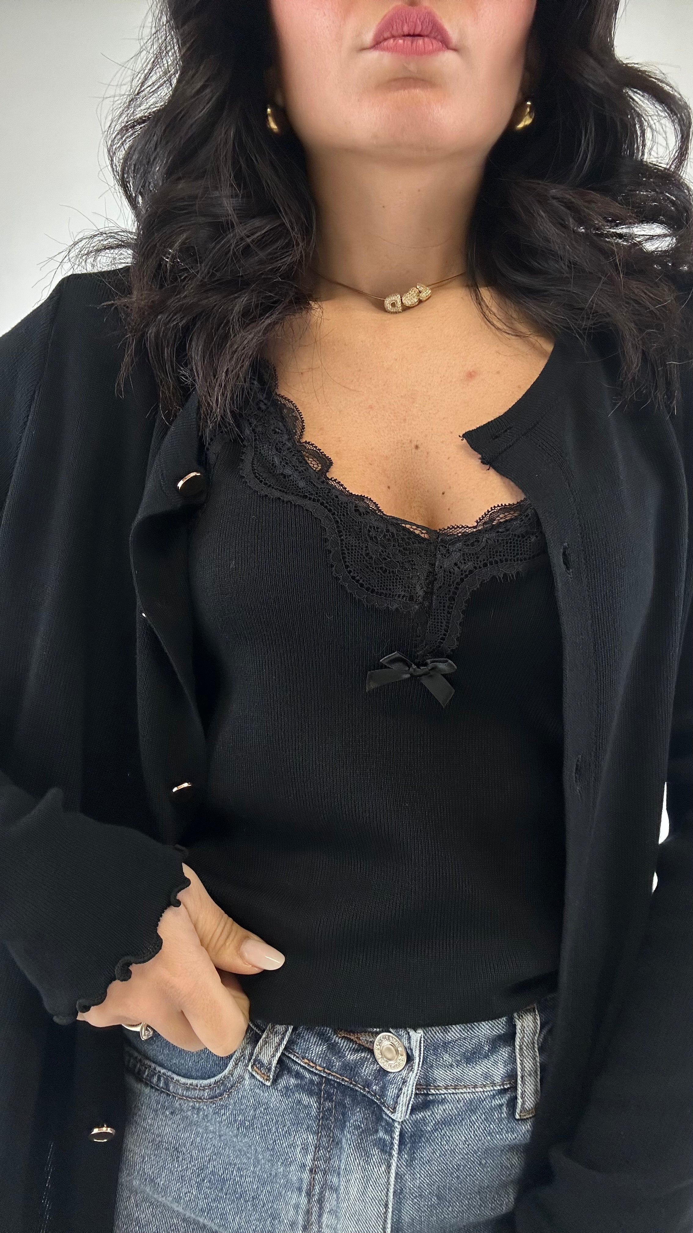 Twin-set CON PIZZO - NERO