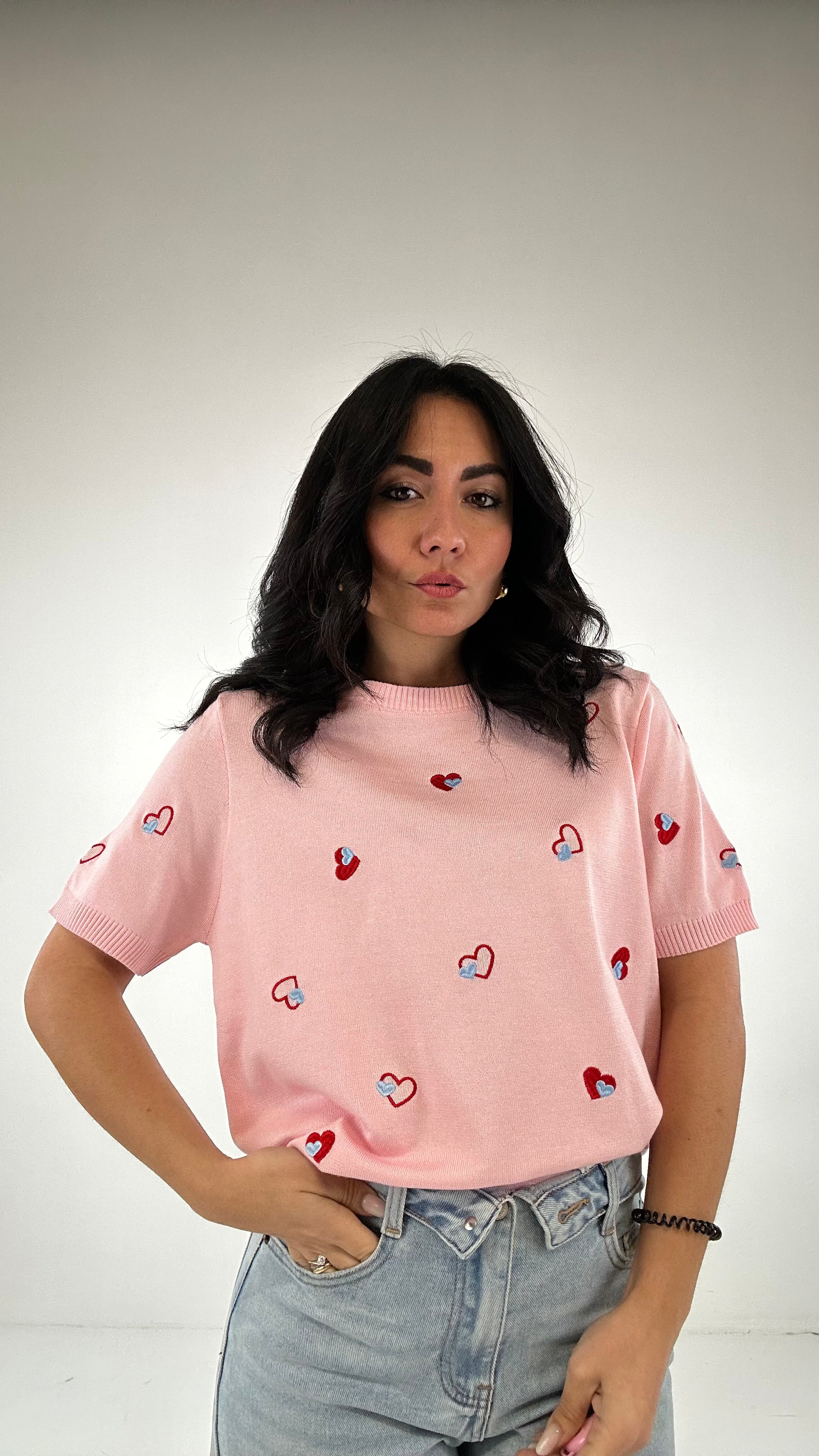 T-shirt IN FILO CUORICINI - ROSA