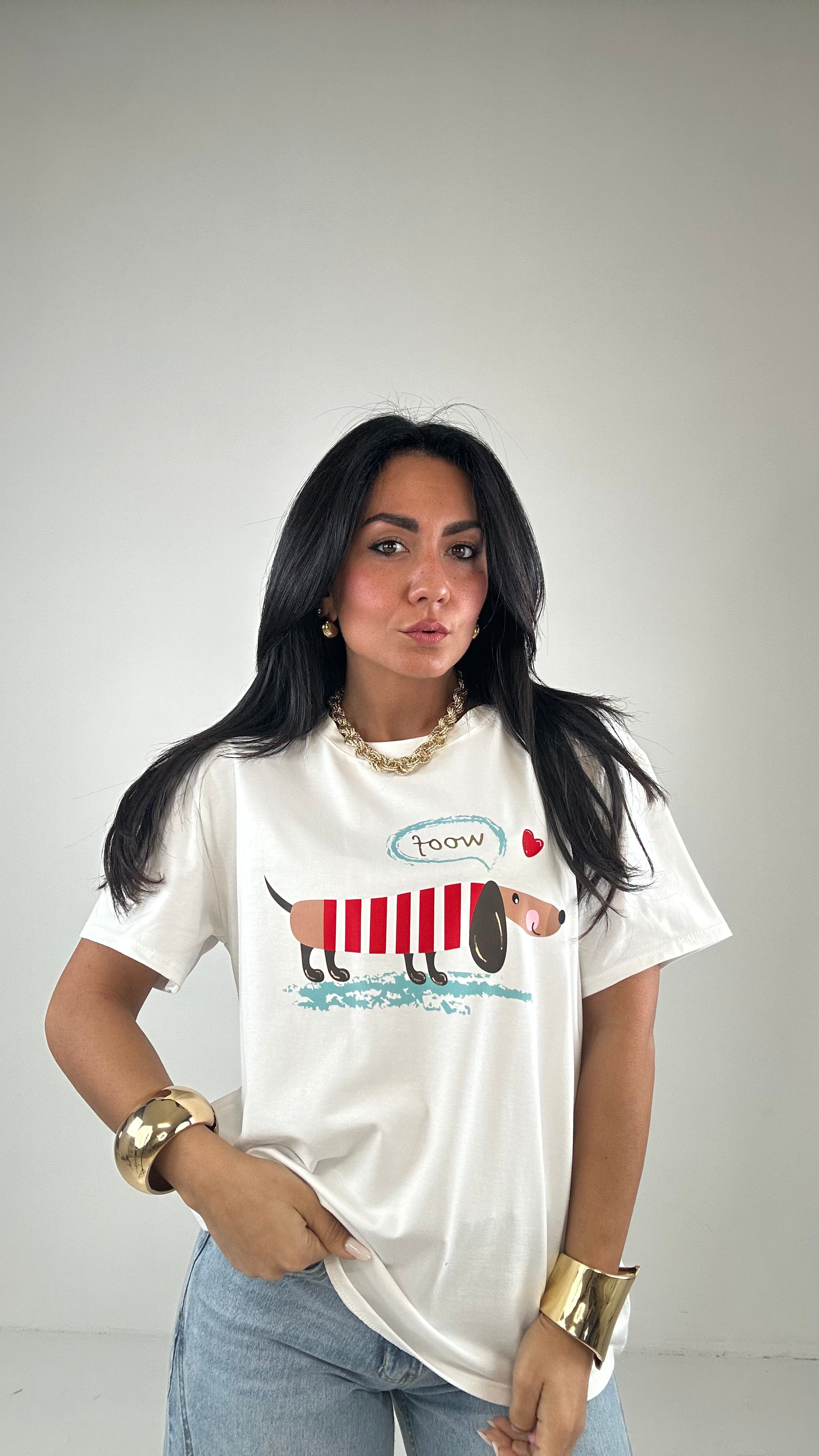T-shirt BASSOTTO WOOF - BIANCO