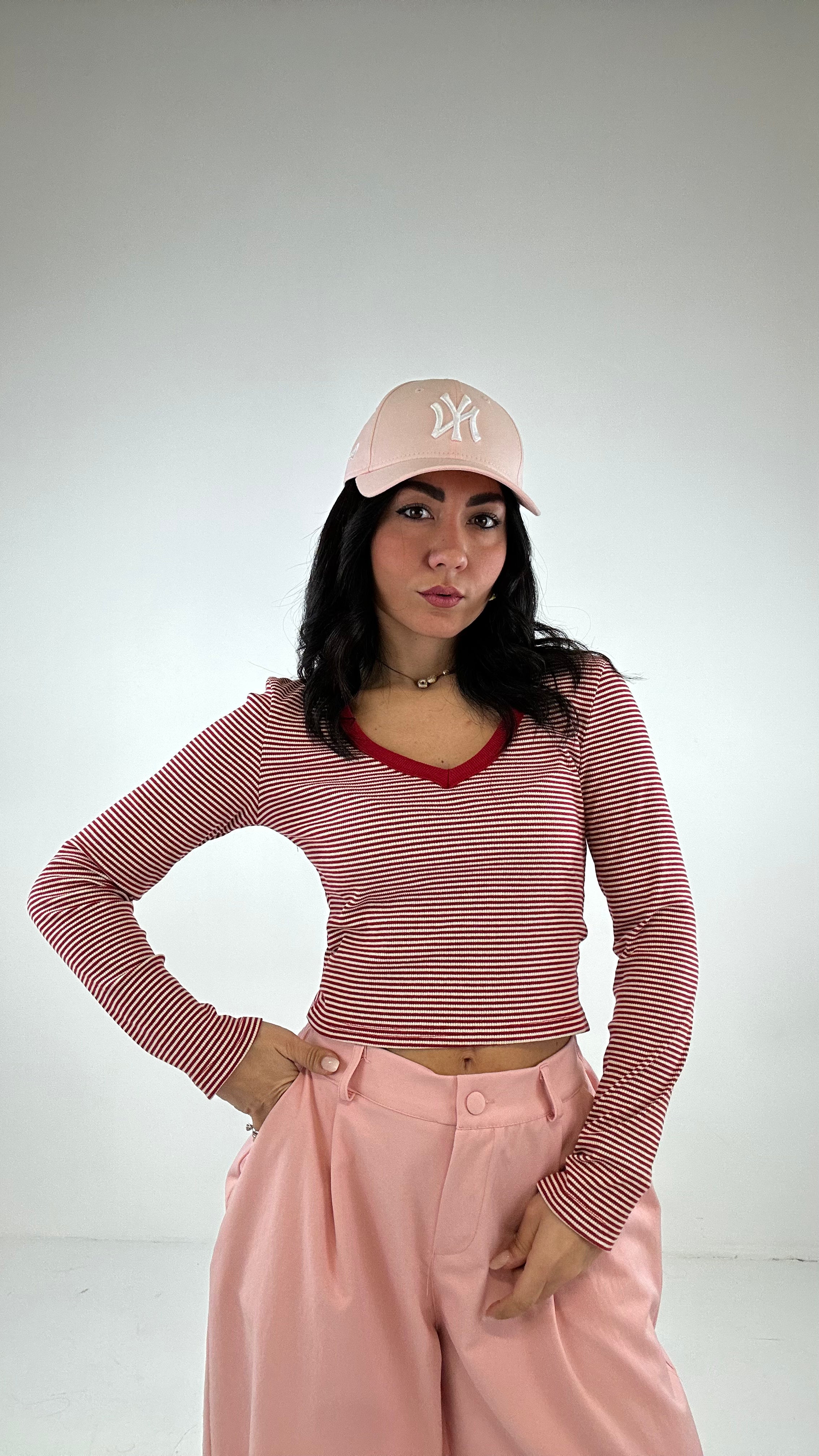 Maglia V RIGHE - ROSSO