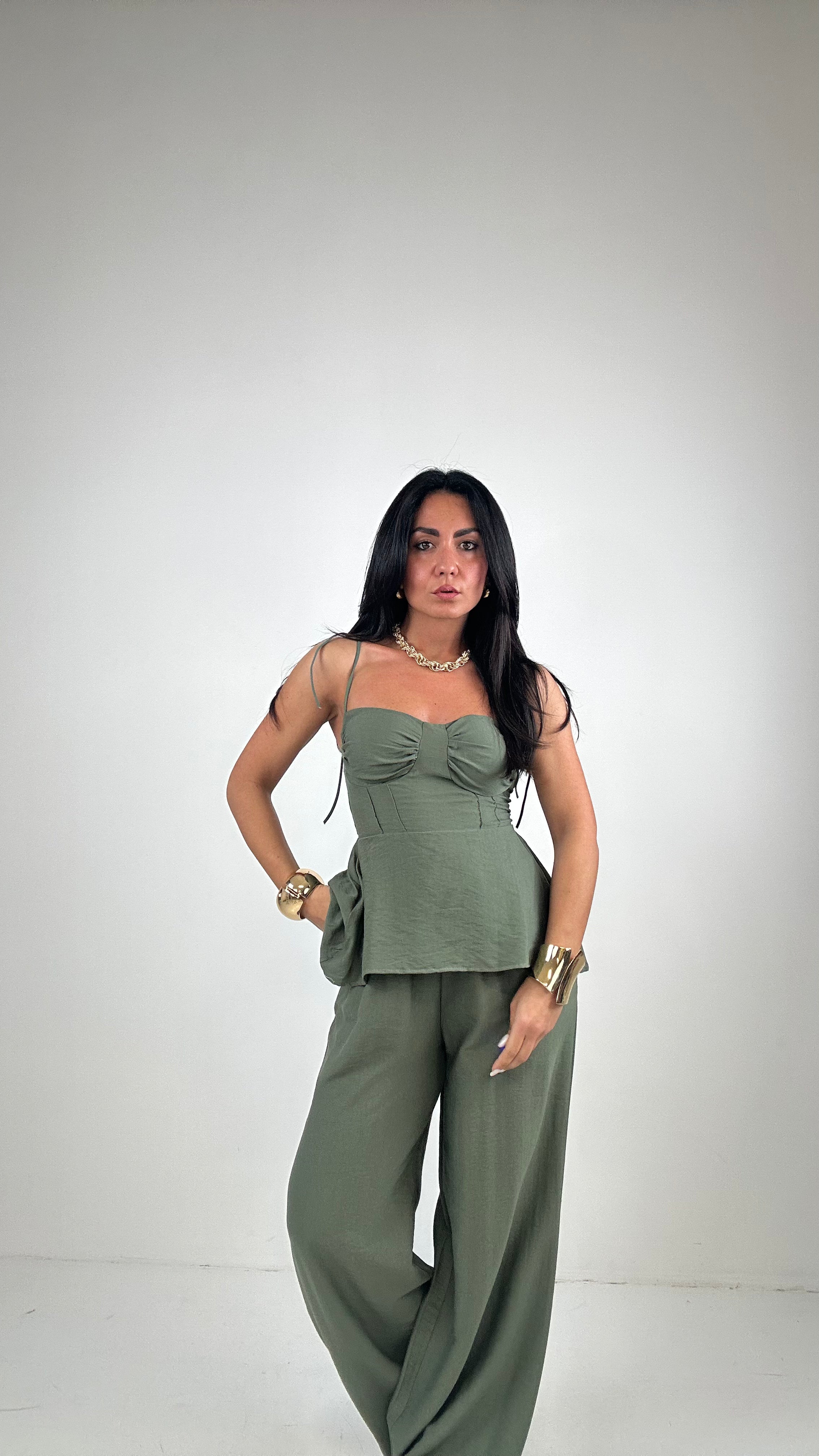 COMPLETO TOP E PANTALONE - VERDE MILITARE