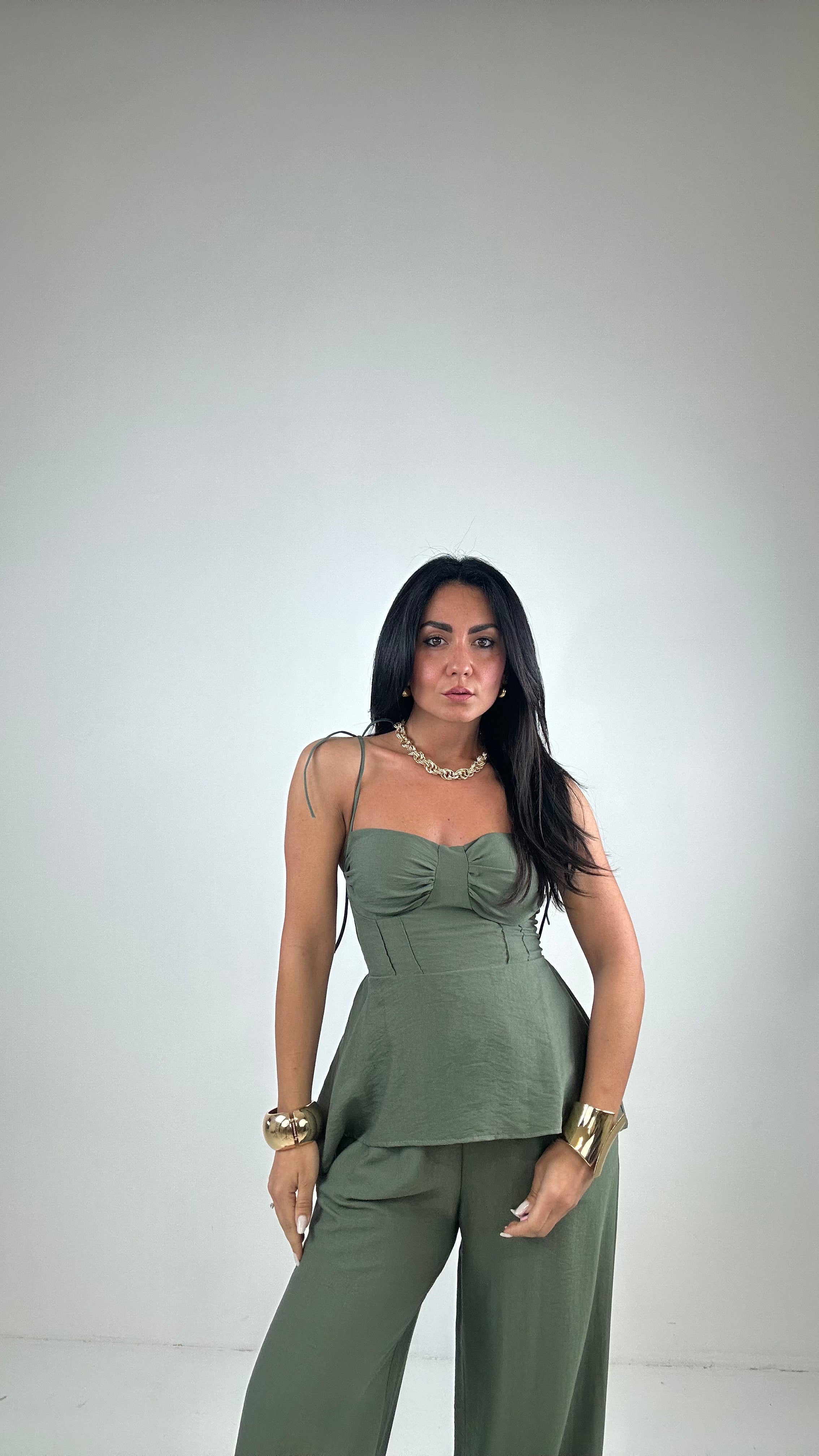 COMPLETO TOP E PANTALONE - VERDE MILITARE