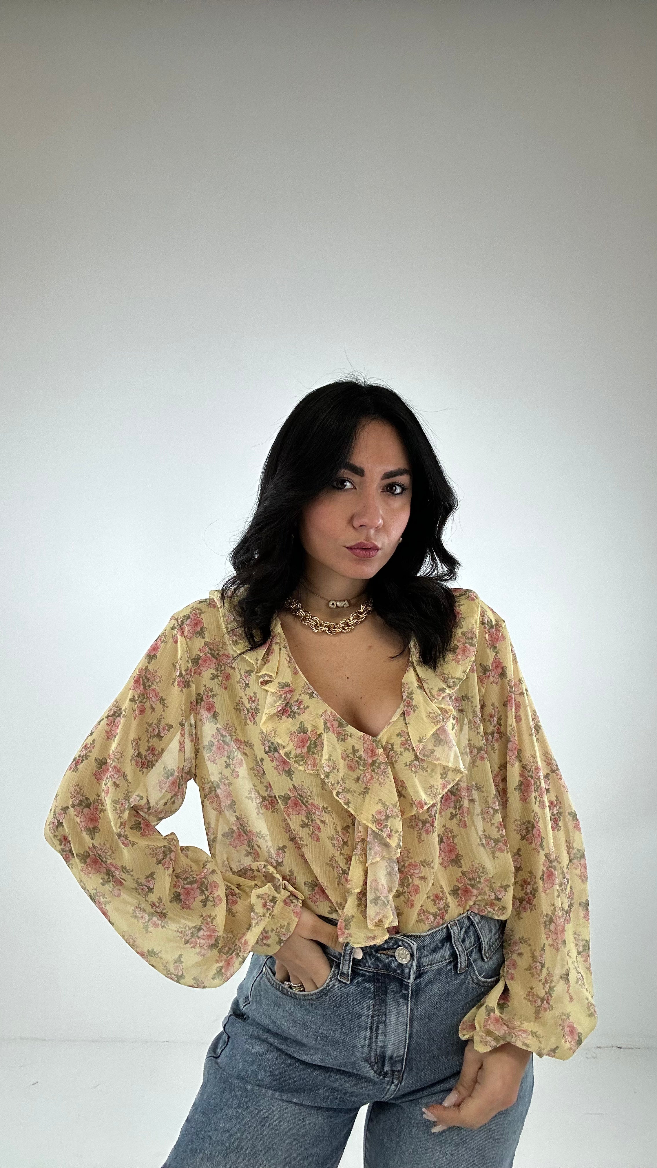 Blusa VOLANT FIORELLINI - GIALLO