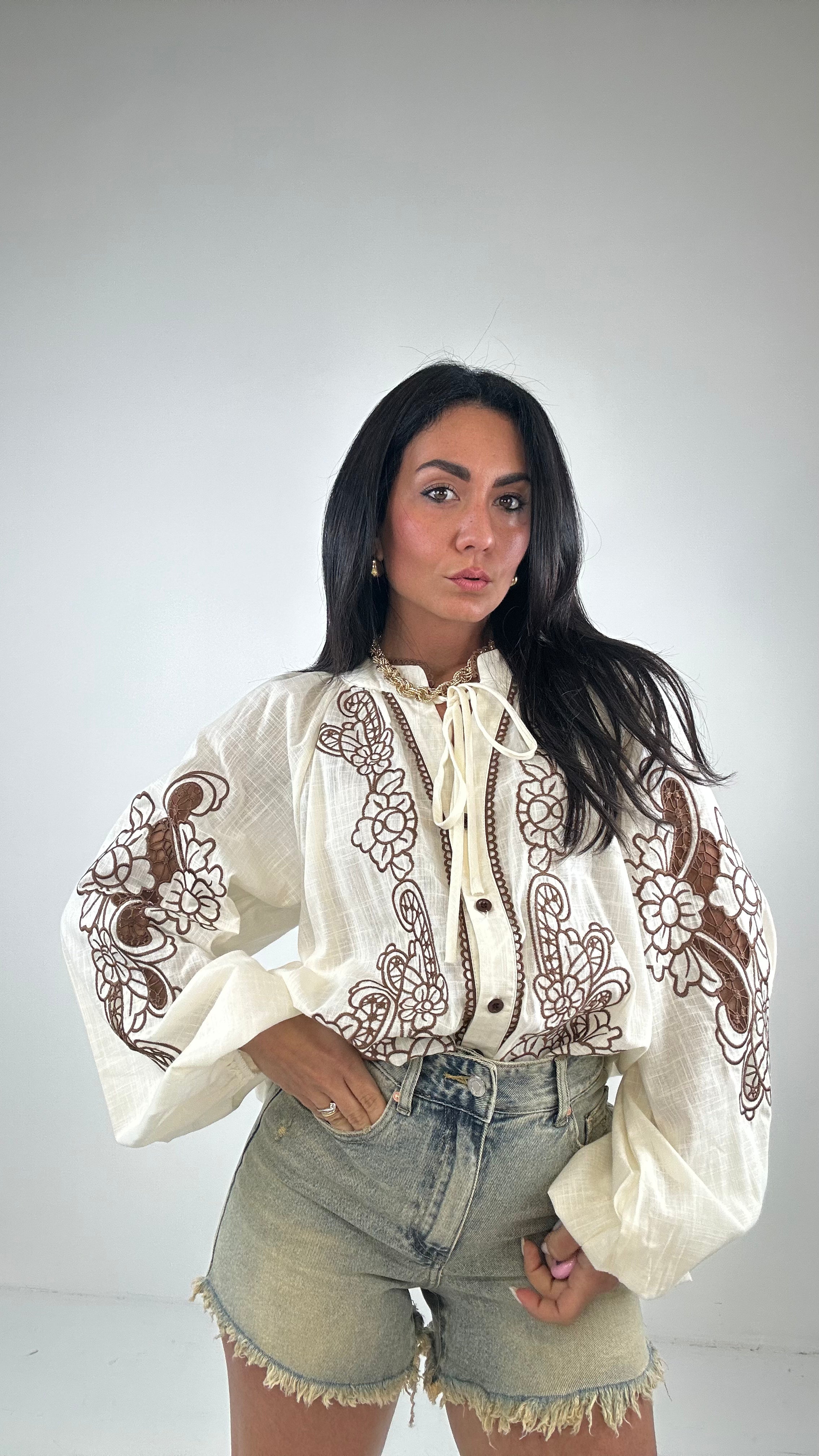 Camicia con ORIGAMI - PANNA