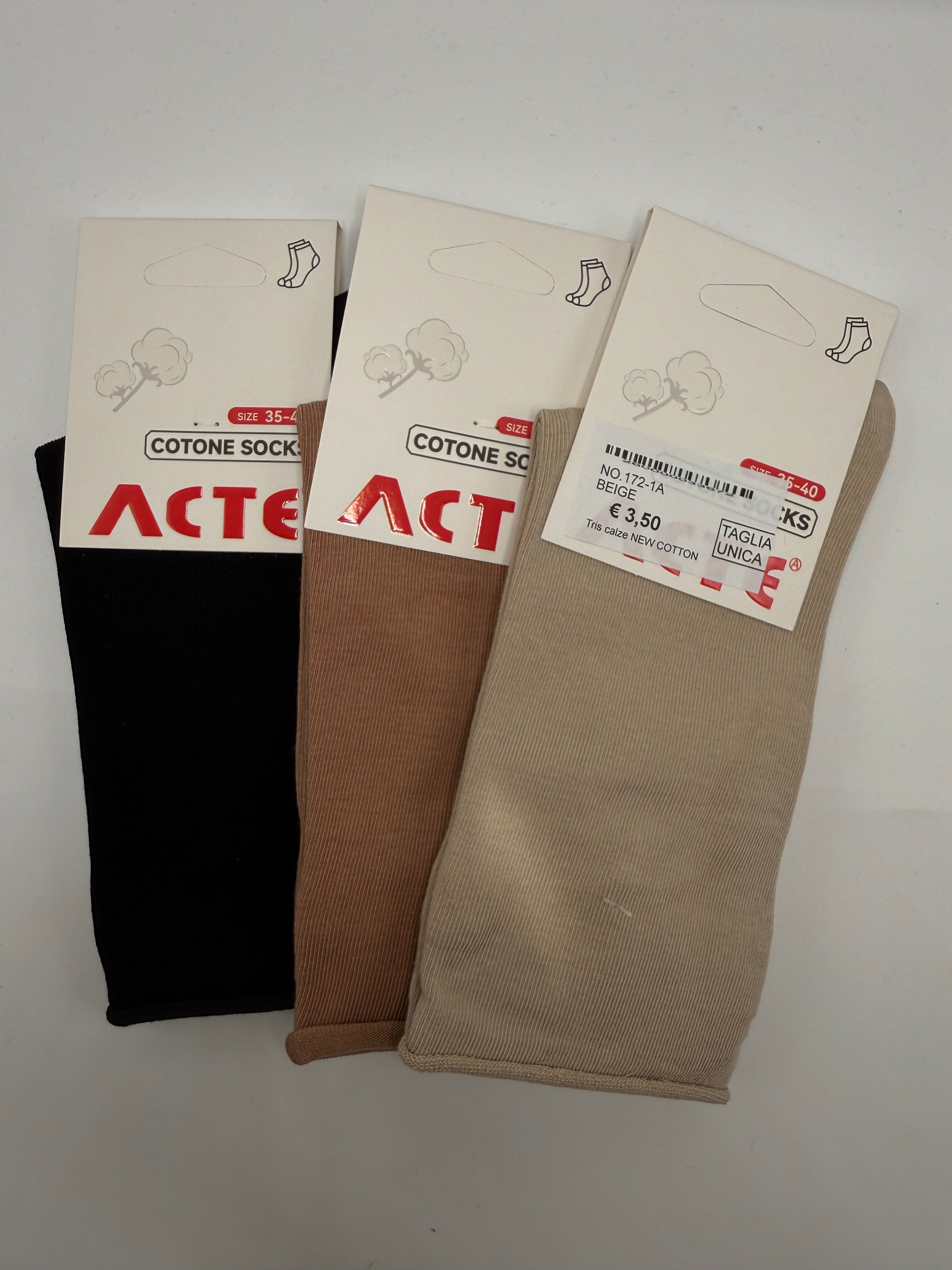 Tris calze NEW COTTON - BEIGE