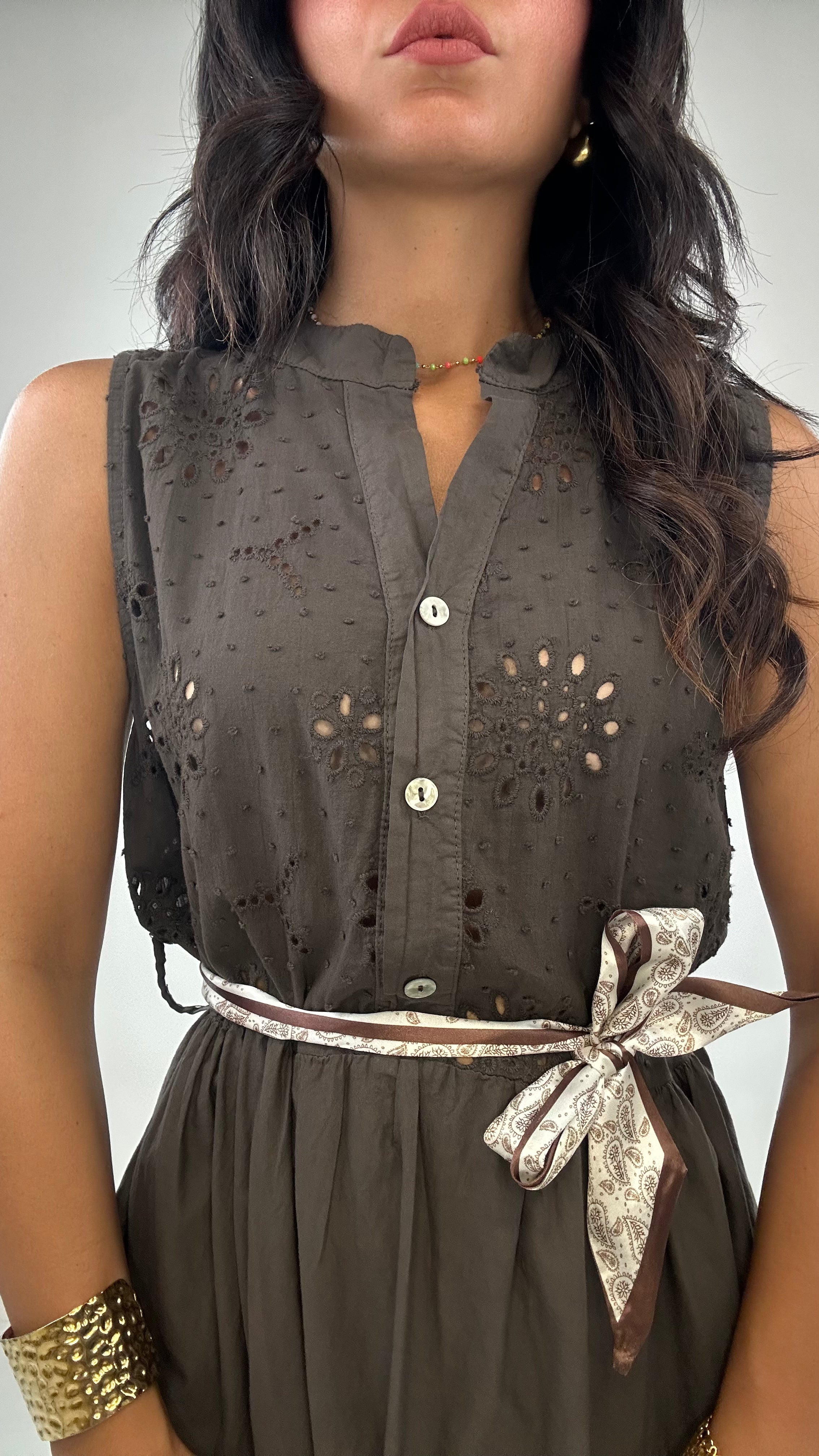 Vestito SANGALLO E FOULARD - MARRONE