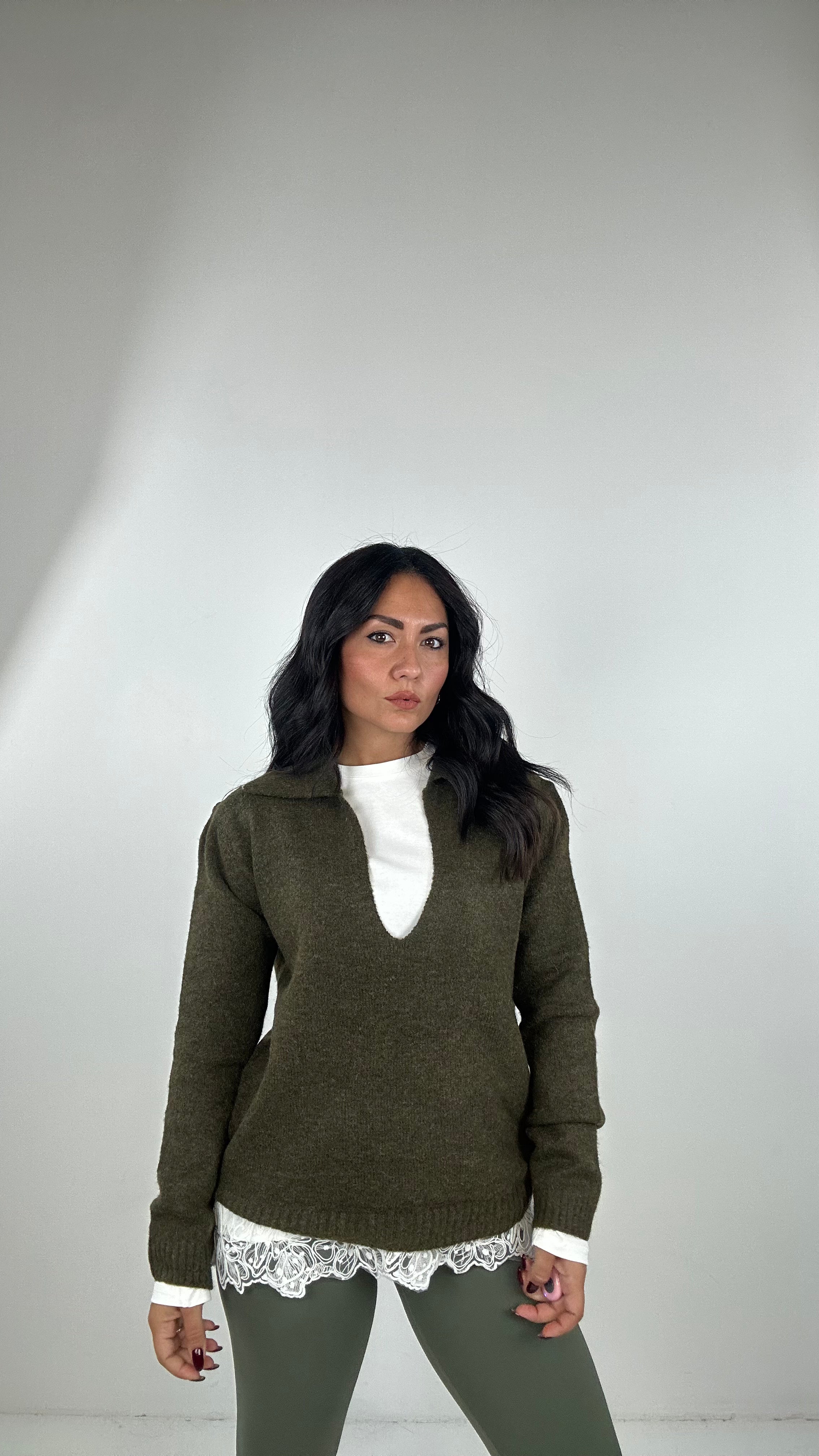 Pull POLO CON MAGLIA SOTTO PIZZO - VERDE MILITARE